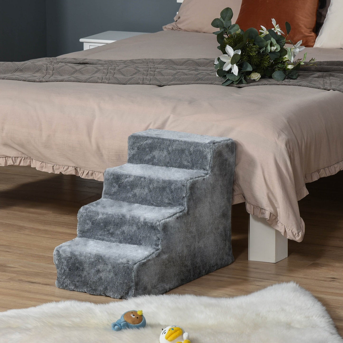 Dog Steps for Sofa, 4 Steps Dog Stairs, Pet Stairs, with Washable Plush Cover, for Small Breeds, Cats - Light Grey