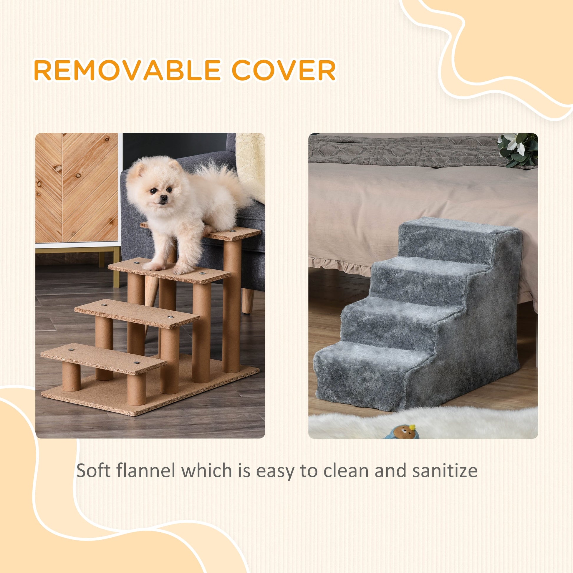 Dog Steps for Sofa, 4 Steps Dog Stairs, Pet Stairs, with Washable Plush Cover, for Small Breeds, Cats - Light Grey