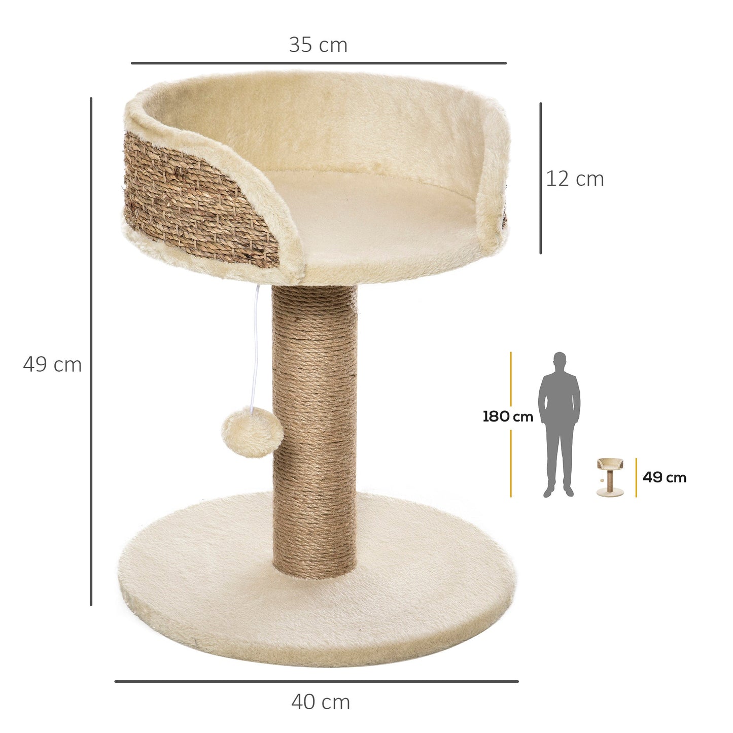 Cat Tree Cat Scratching Post for Indoor Cats Kitten Play Tower Activity Centre Climbing Stand with Dangling Ball Beige