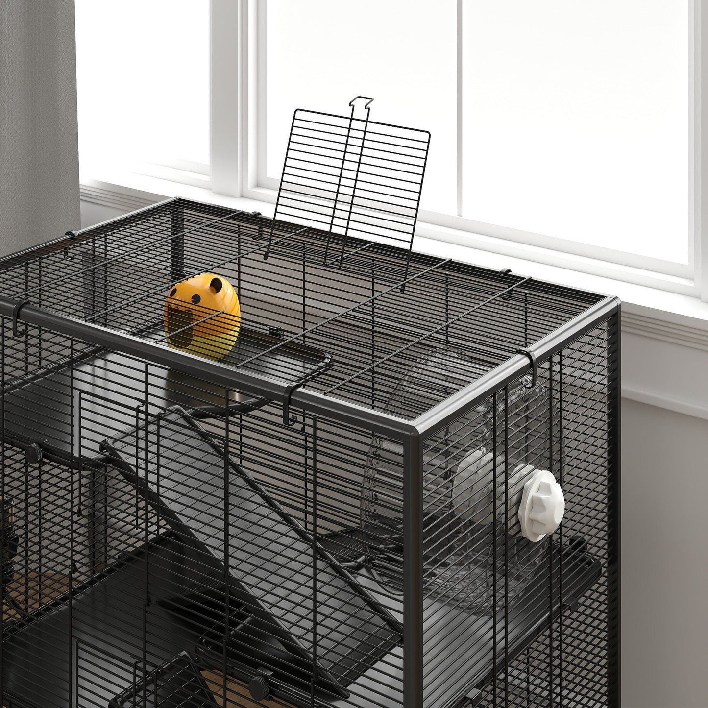 Hamster Cage with Deep Tempered Glass Bottom, 4 Tier Large Hamster Tank with Hut, Running Wheel, Platforms, Ramps, Food Dish, Water Bottle, for Syrian, Dwarf, Rats, Gerbils, 78.5 x 48.5 x 80cm