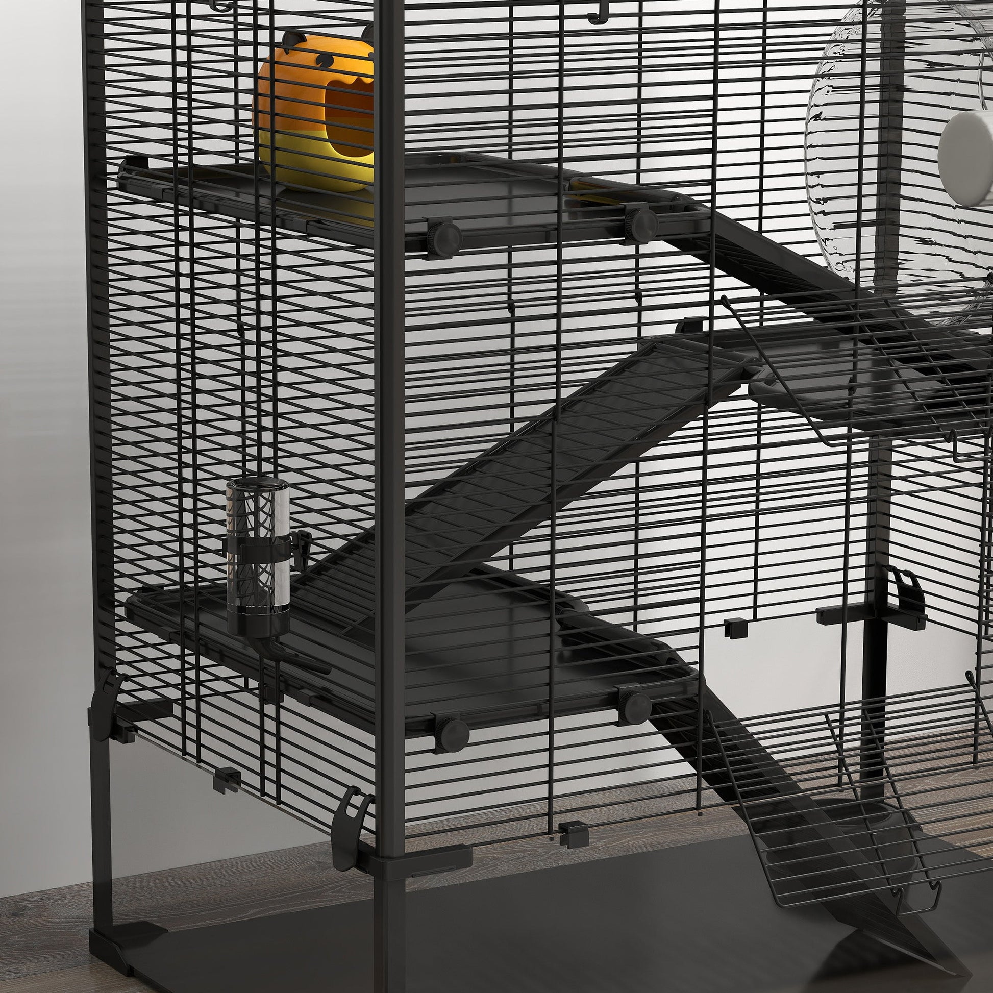 Hamster Cage with Deep Tempered Glass Bottom, 4 Tier Large Hamster Tank with Hut, Running Wheel, Platforms, Ramps, Food Dish, Water Bottle, for Syrian, Dwarf, Rats, Gerbils, 78.5 x 48.5 x 80cm
