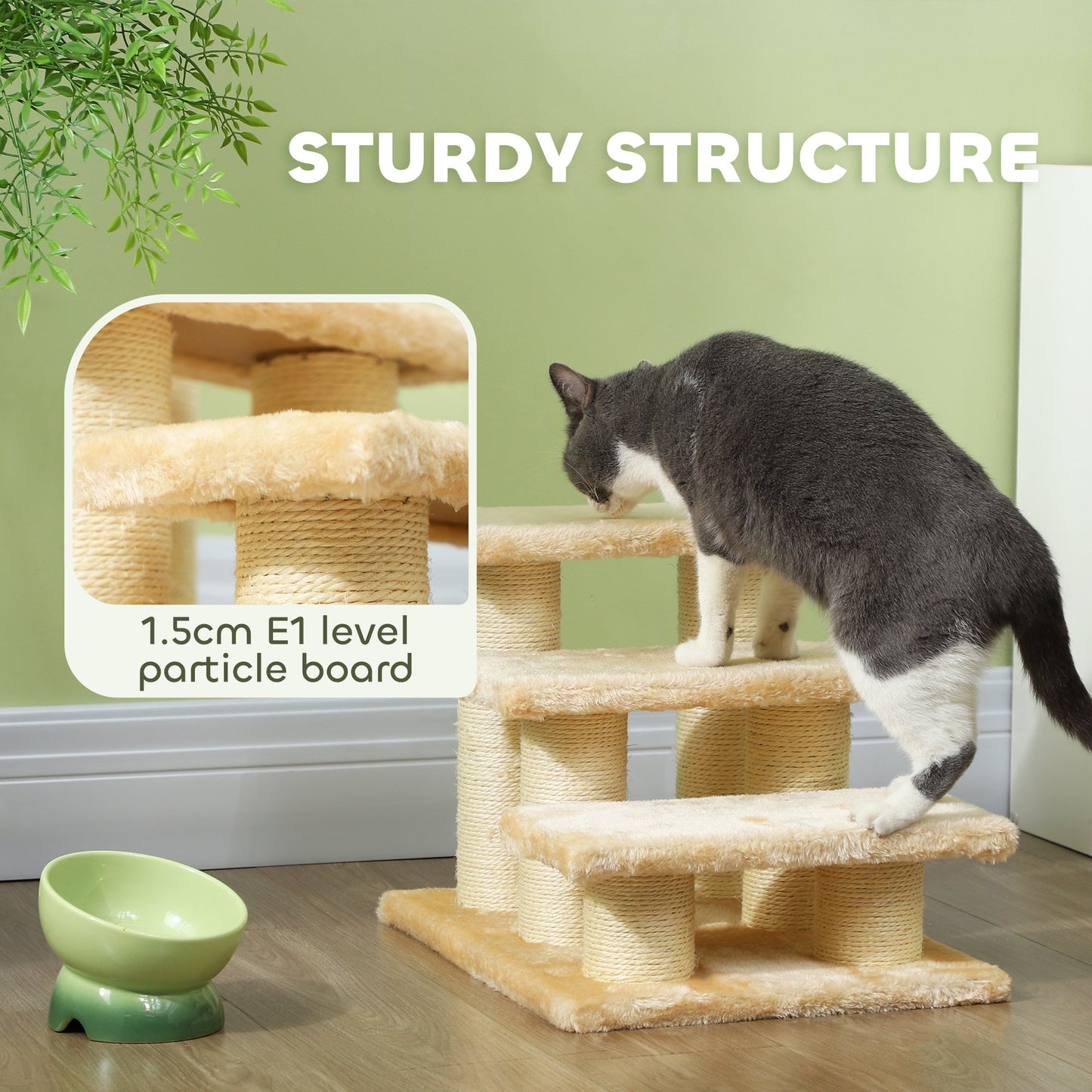 Pet Stairs 3-step Pet Ladder Cat dog Stairs Climb Ladder Cat Tree, Beige