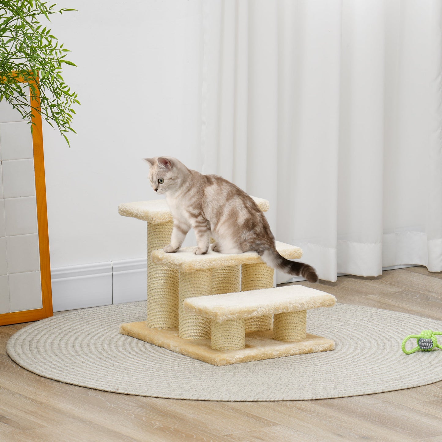 Pet Stairs 3-step Pet Ladder Cat dog Stairs Climb Ladder Cat Tree, Beige