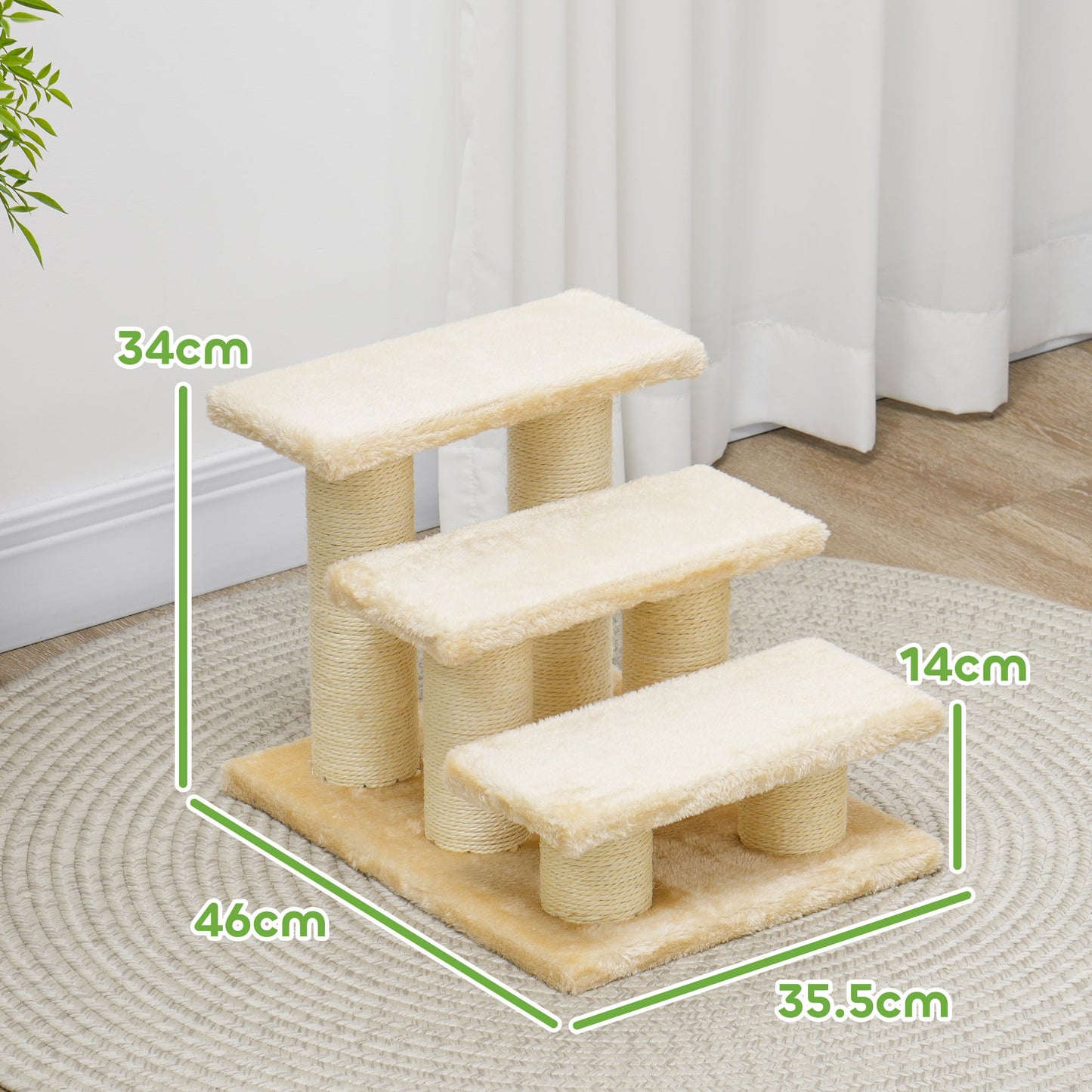 Pet Stairs 3-step Pet Ladder Cat dog Stairs Climb Ladder Cat Tree, Beige