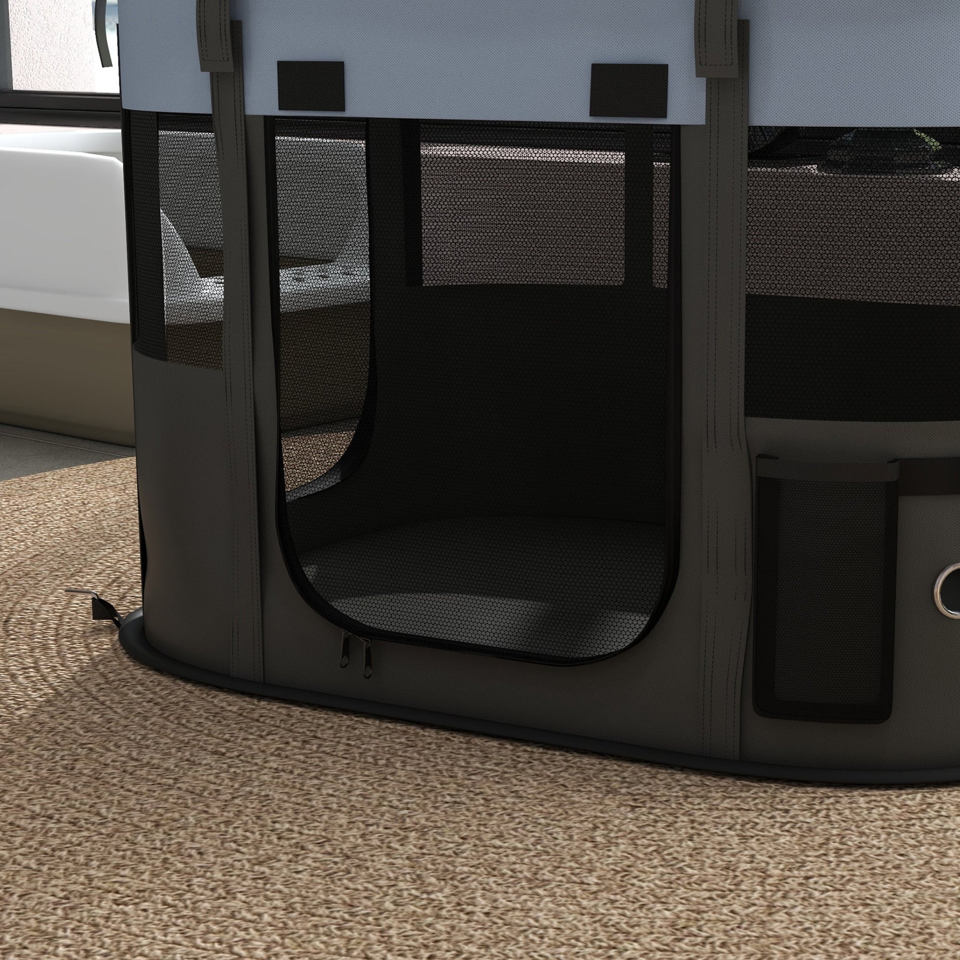 Dog Pen, Pet Playpen, Portable Foldable Dog Cat Playpen Soft Pet Cage with Storage Bag for Puppies, Rabbits, Kittens, Guinea Pigs, 74 x 60 x 45cm - Grey