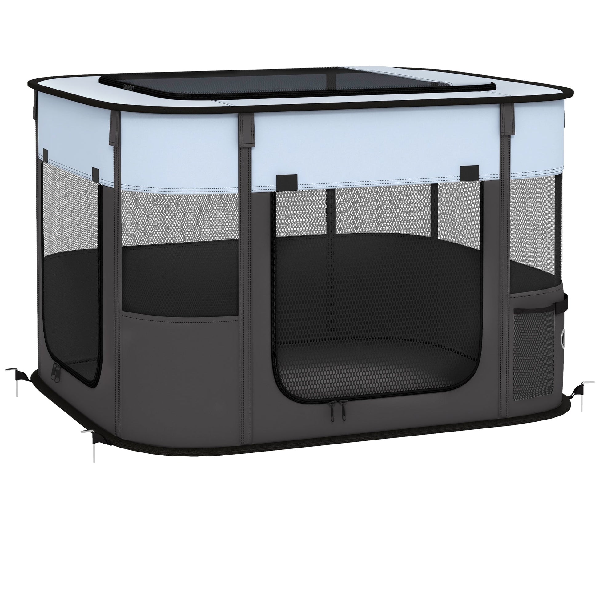 Dog Pen, Pet Playpen, Portable Foldable Dog Cat Playpen Soft Pet Cage with Storage Bag for Puppies, Rabbits, Kittens, Guinea Pigs, 74 x 60 x 45cm - Grey