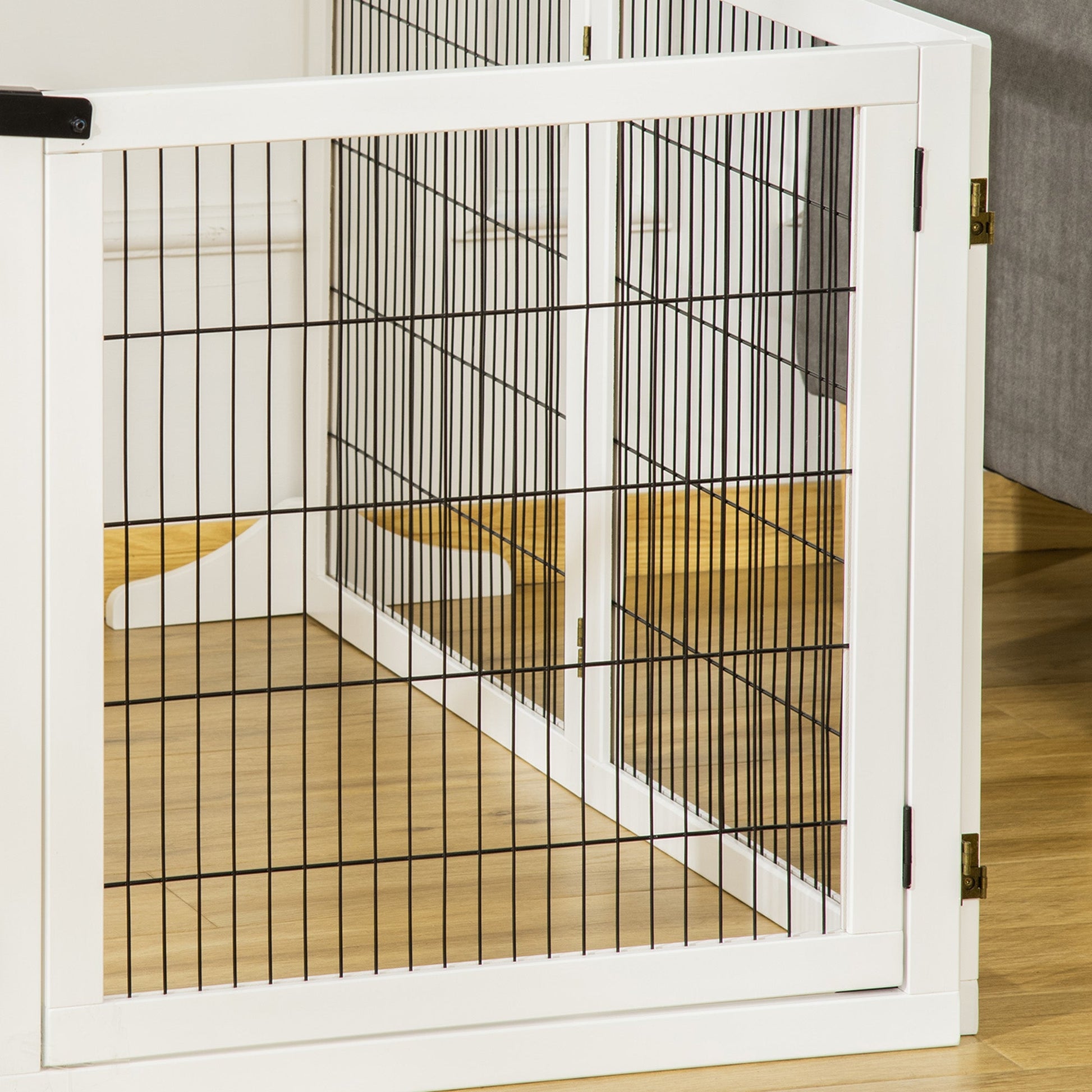 Freestanding Pet Gate, 6 Panel Foldable Playpen, Wooden Dog Gate with 2 Support Feet, for Stairs, Doorway - White