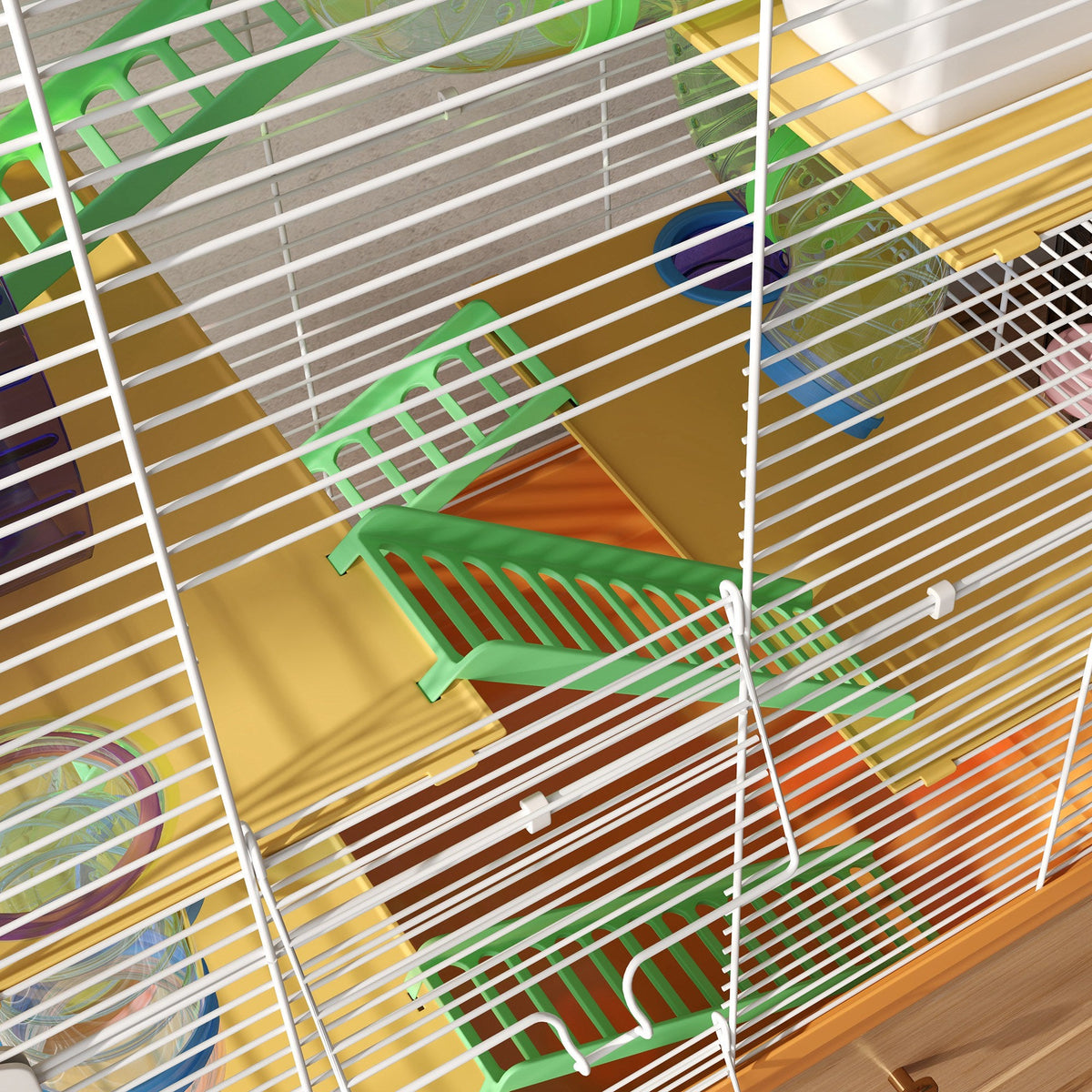 5 Tier Hamster Cage, Gerbil Cage with Tube Exercise Wheels, Tunnel, Water Bottle, Dishes, 58H x 46L x 30Wcm, Orange