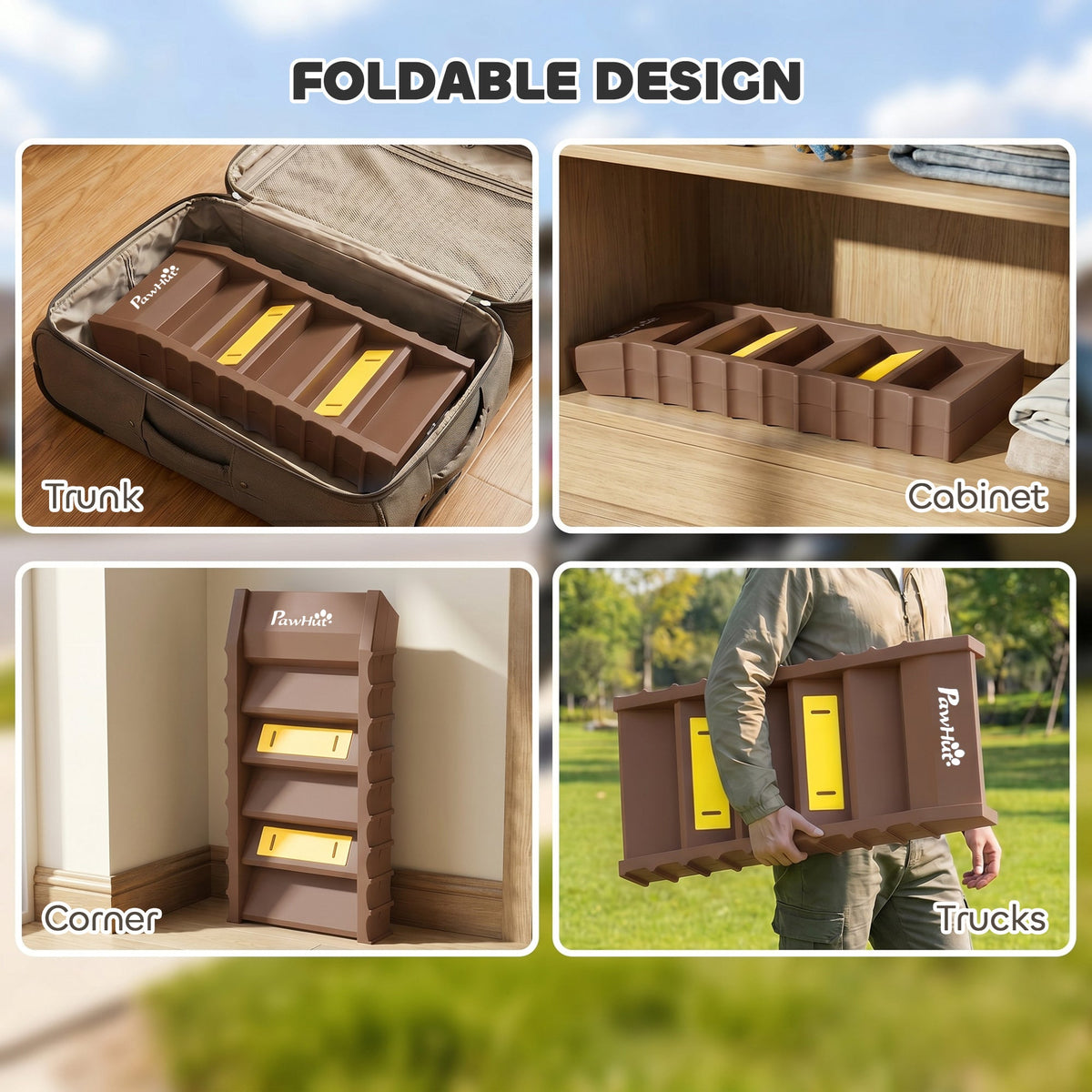 Foldable Dog Ramp for Cars High Bed, Portable 10-Step Dog Stairs with Non-Slip Strips & Pads, Lightweight Pet SUV Truck Steps, Support Up to 68 KG, Brown