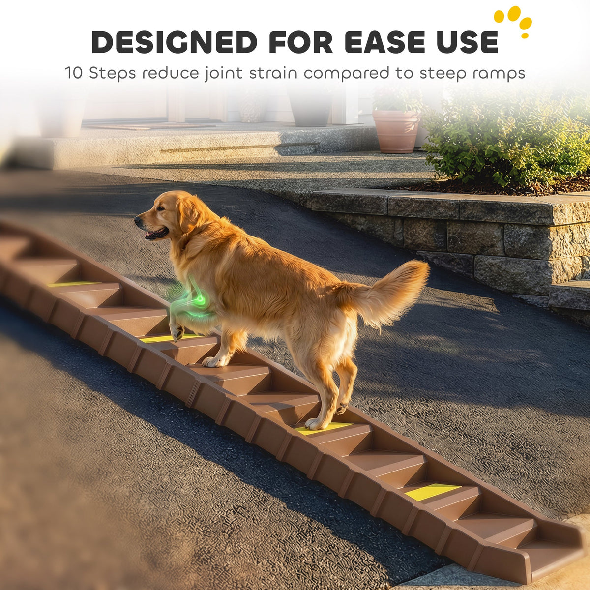 Foldable Dog Ramp for Cars High Bed, Portable 10-Step Dog Stairs with Non-Slip Strips & Pads, Lightweight Pet SUV Truck Steps, Support Up to 68 KG, Brown