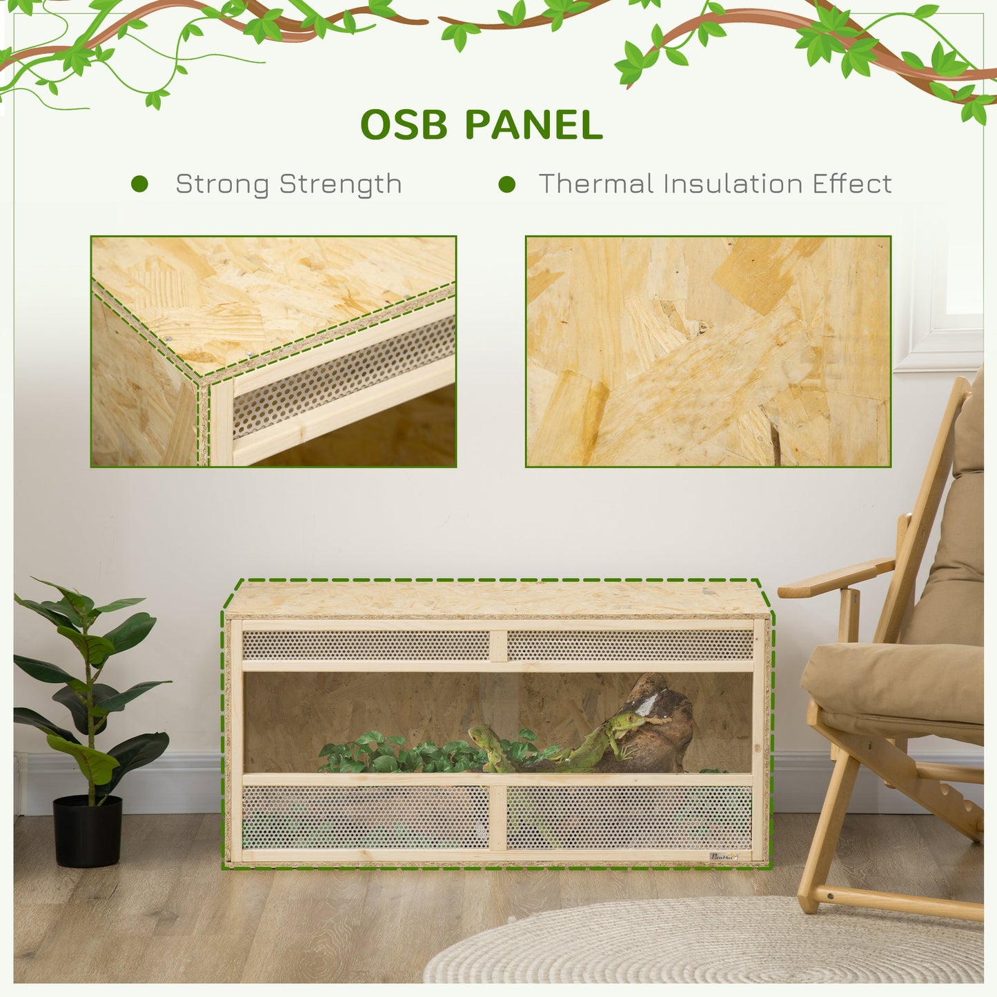 Reptile Terrarium Vivarium Habitat w/ Transparent Sliding Doors, Breathable Mesh, for Lizards, Horned Frogs, Snakes and Chameleons, 100 x 47 x 47cm