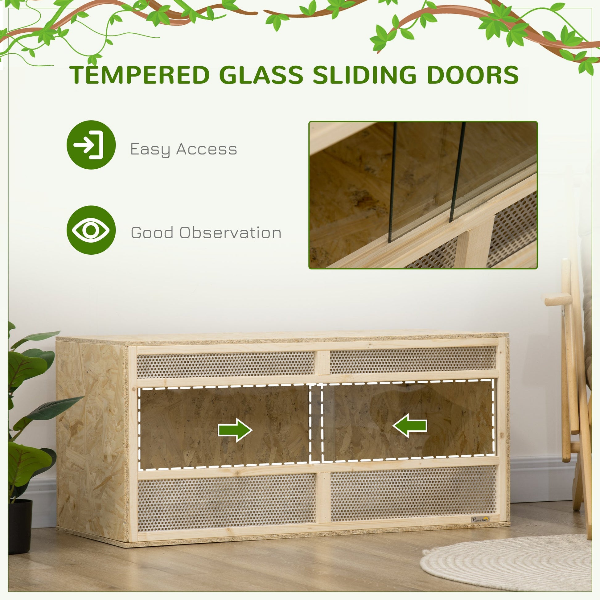 Reptile Terrarium Vivarium Habitat w/ Transparent Sliding Doors, Breathable Mesh, for Lizards, Horned Frogs, Snakes and Chameleons, 100 x 47 x 47cm