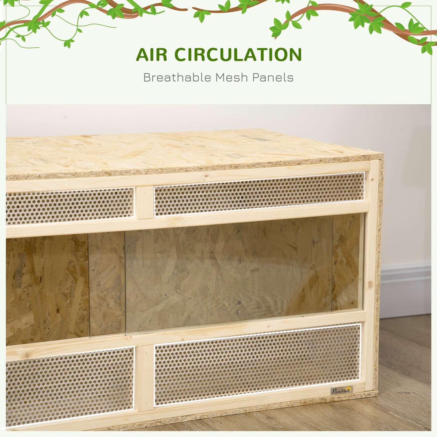 Reptile Terrarium Vivarium Habitat w/ Transparent Sliding Doors, Breathable Mesh, for Lizards, Horned Frogs, Snakes and Chameleons, 100 x 47 x 47cm