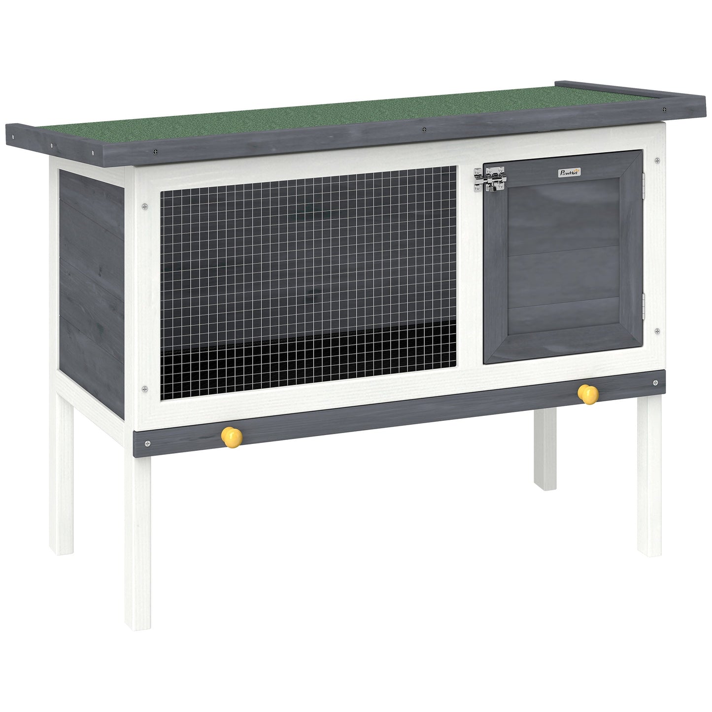 Wooden Rabbit Hutch, Guinea Pig Hutch with Openable Asphalt Roof and Pull-Out Tray, Outdoor Elevated Bunny House for Rabbits, Chinchillas and Small Animals, Indoor Outdoor Use, Grey