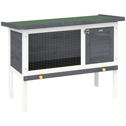 Wooden Rabbit Hutch, Guinea Pig Hutch with Openable Asphalt Roof and Pull-Out Tray, Outdoor Elevated Bunny House for Rabbits, Chinchillas and Small Animals, Indoor Outdoor Use, Grey