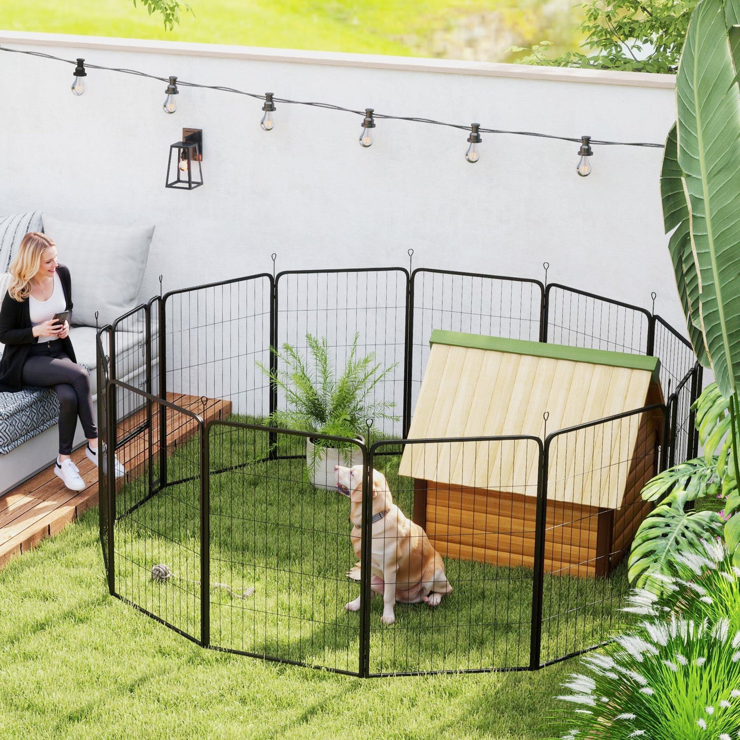 Dog Pen, 12 Panel Puppy Pen, Steel Dog Playpen, for Medium Breeds, 100cm Tall, Black