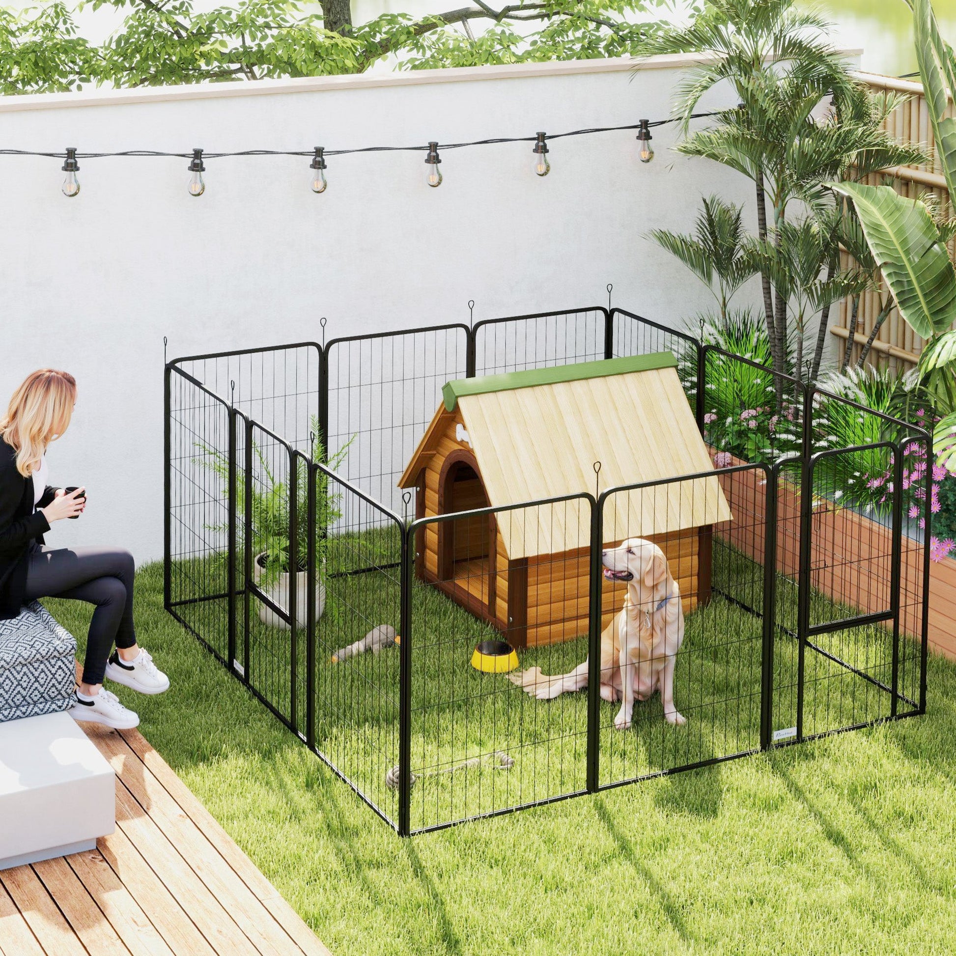 Dog Pen, 12 Panel Puppy Pen, Steel Dog Playpen, for Medium Breeds, 100cm Tall, Black