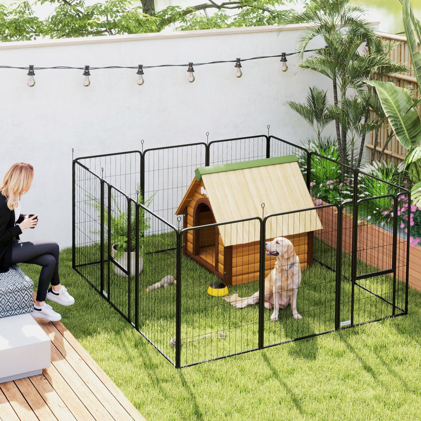 Dog Pen, 12 Panel Puppy Pen, Steel Dog Playpen, for Medium Breeds, 100cm Tall, Black