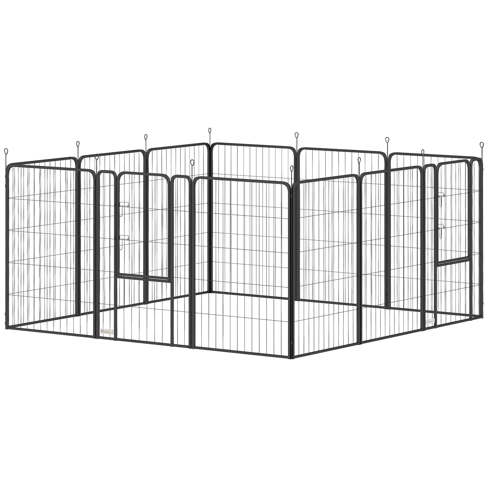 Dog Pen, 12 Panel Puppy Pen, Steel Dog Playpen, for Medium Breeds, 100cm Tall, Black