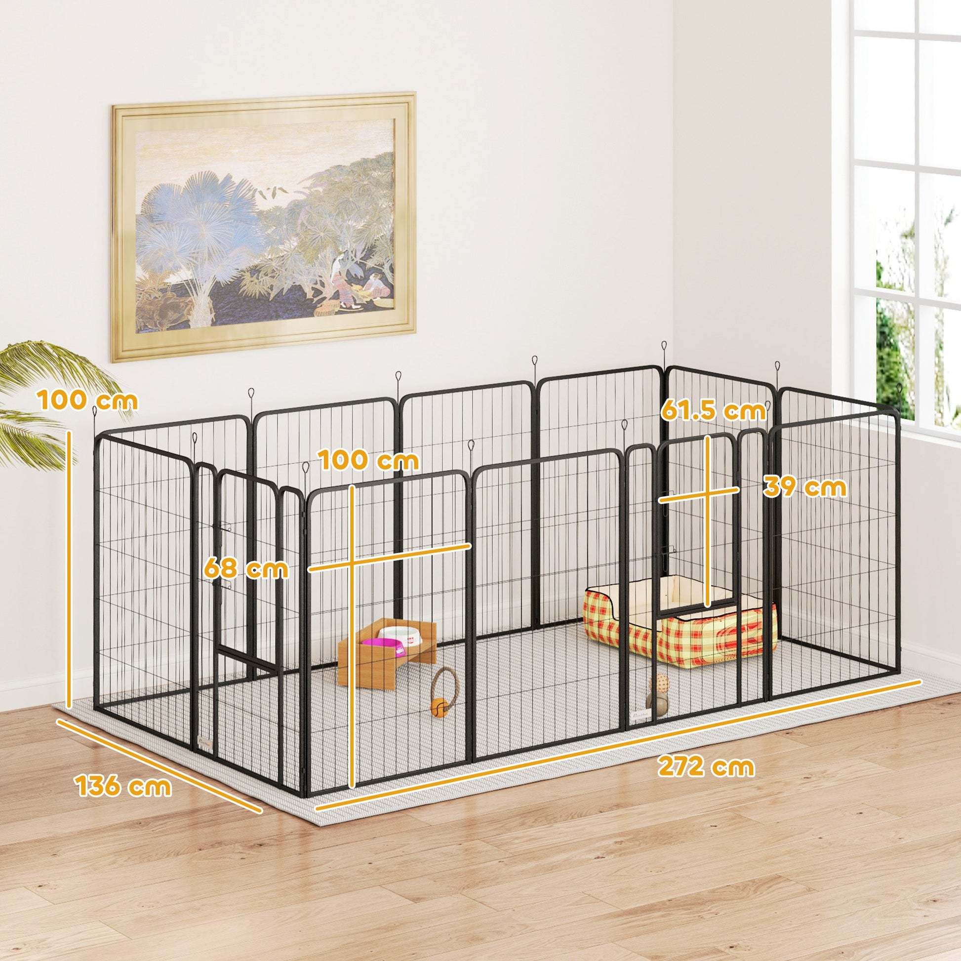 Dog Pen, 12 Panel Puppy Pen, Steel Dog Playpen, for Medium Breeds, 100cm Tall, Black