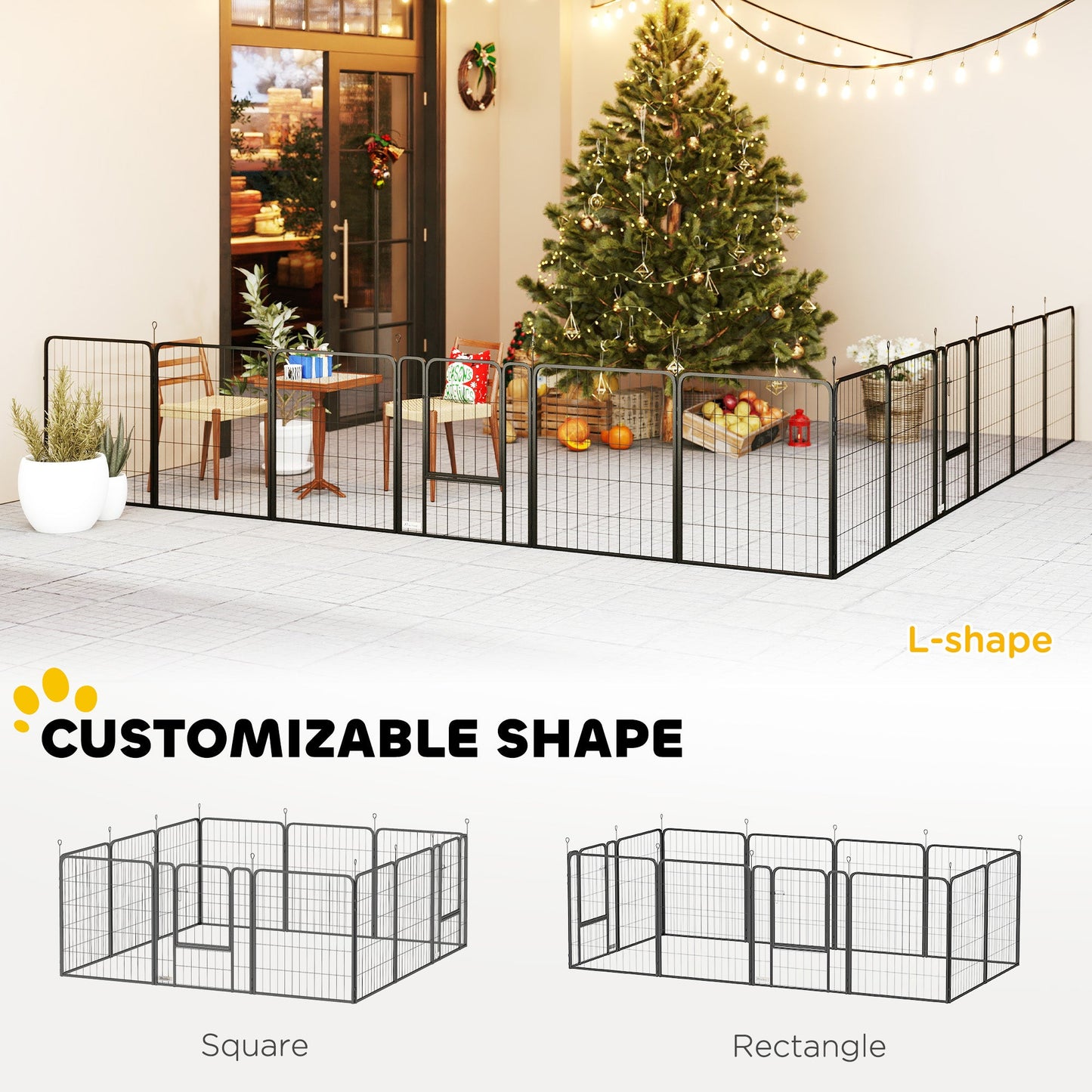 Dog Pen, 12 Panel Puppy Pen, Steel Dog Playpen, for Medium Breeds, 100cm Tall, Black