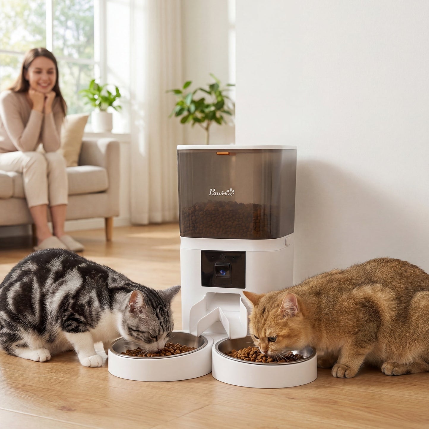 Automatic Cat Feeder with HD Camera for 2 Cats, 6L 2.4G/5G WiFi Smart Pet Food Dispenser with App Control, Timed Pet Feeder with 1-10 Meals Per Day, 10s Voice Recorder, Dual Power Supply