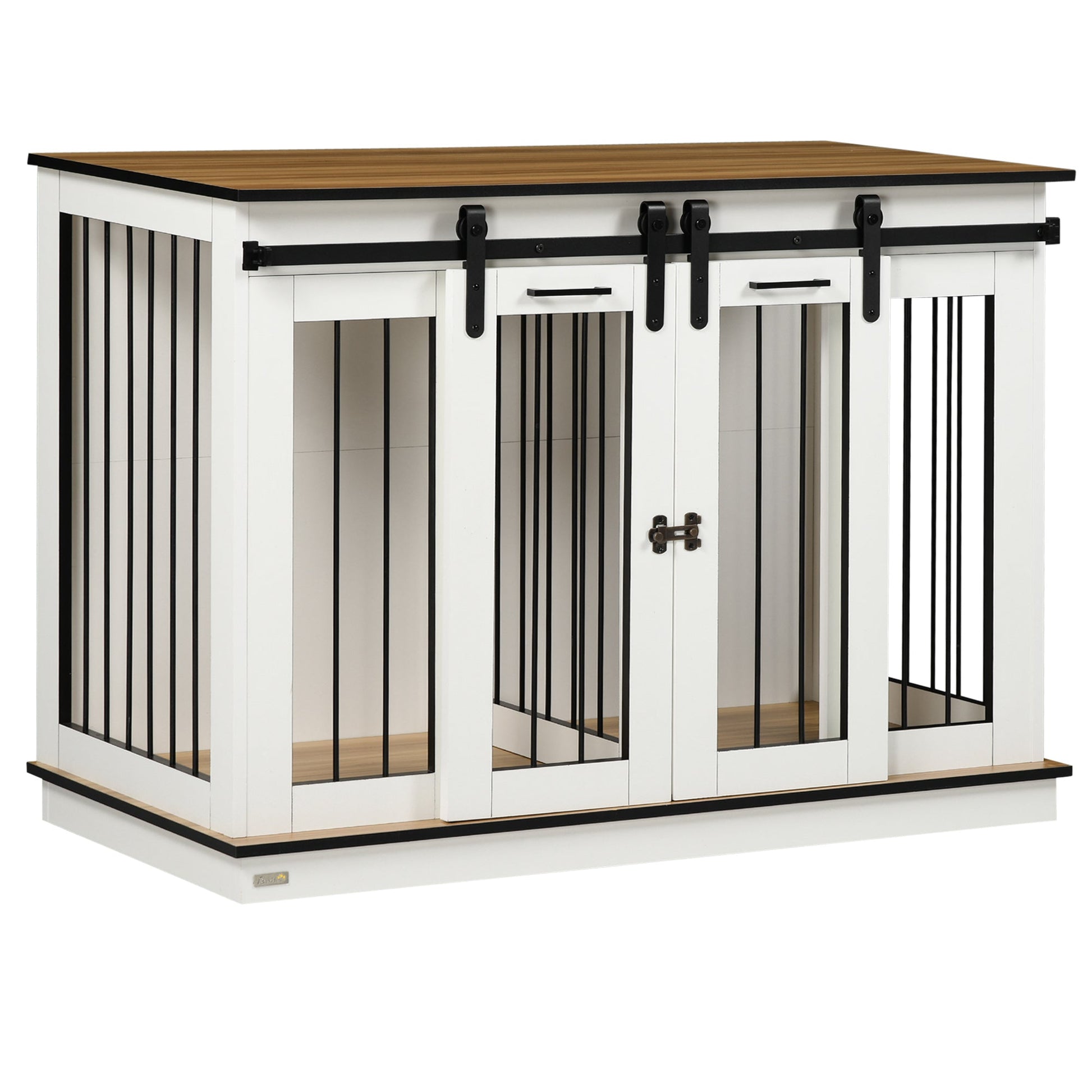 Dog Crate Furniture for Large Dog, Double Dog Cage for Small Dogs with Divider, Sliding Doors - White
