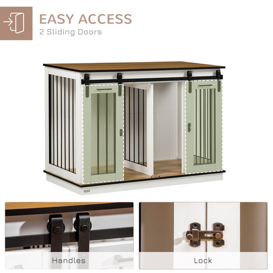 Dog Crate Furniture for Large Dog, Double Dog Cage for Small Dogs with Divider, Sliding Doors - White