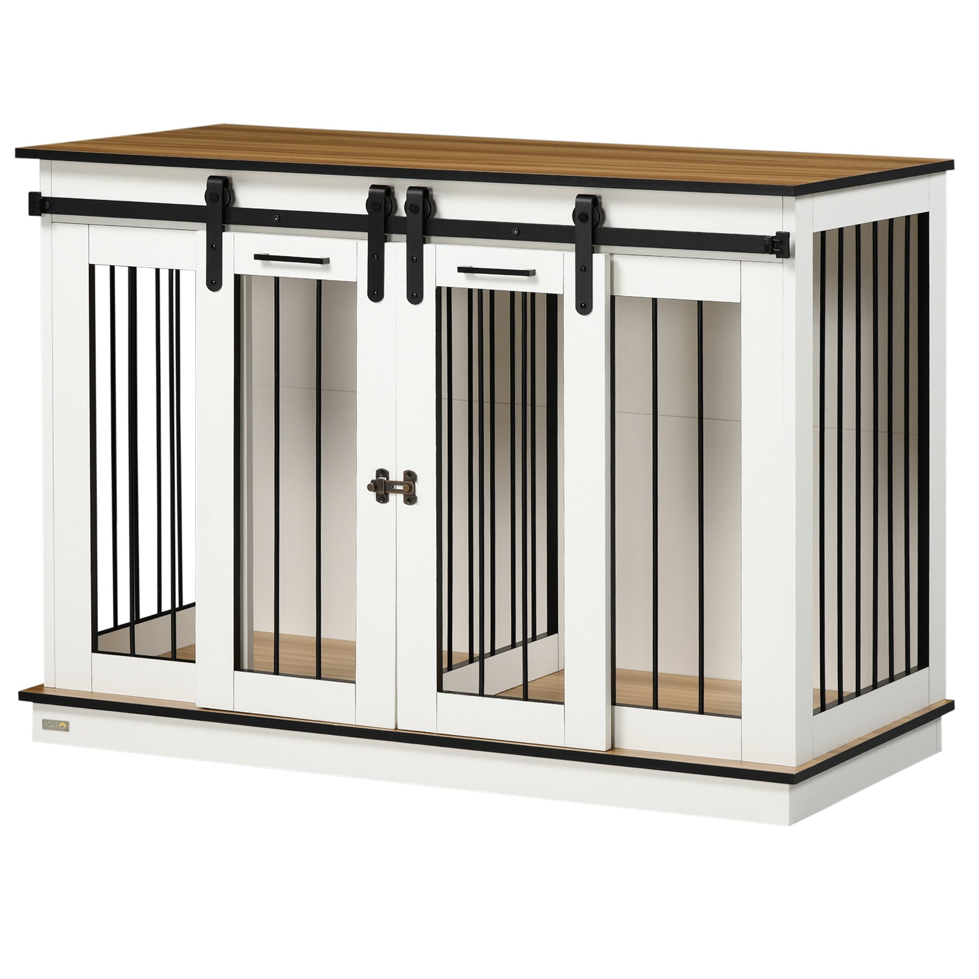 Dog Crate Furniture for Large Dog, Double Dog Cage for Small Dogs with Divider, Sliding Doors - White