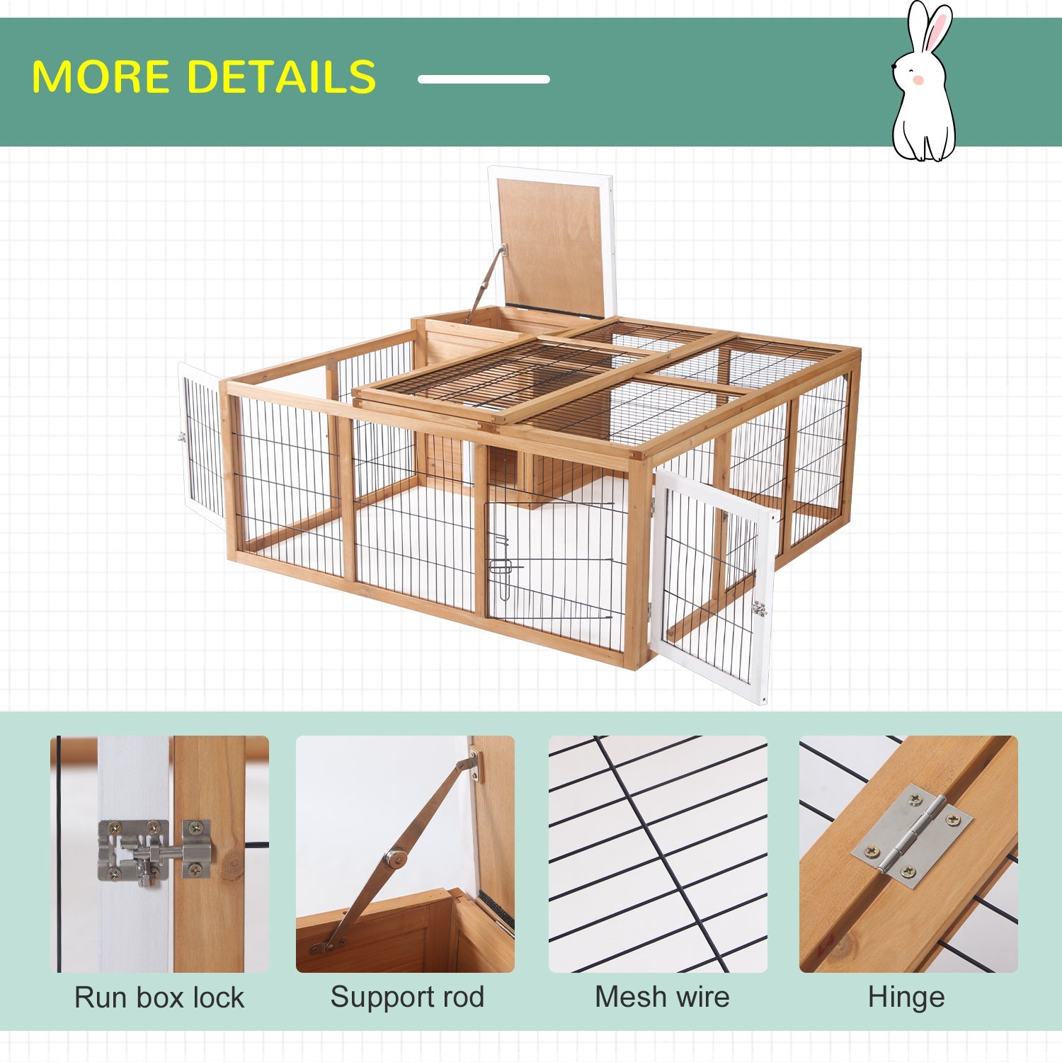 Rabbit Hutch Outdoor, Guinea Pig House, Bunny Run Cage with Openable Top for 1-2 Rabbits, 123 x 120 x 52cm, Yellow