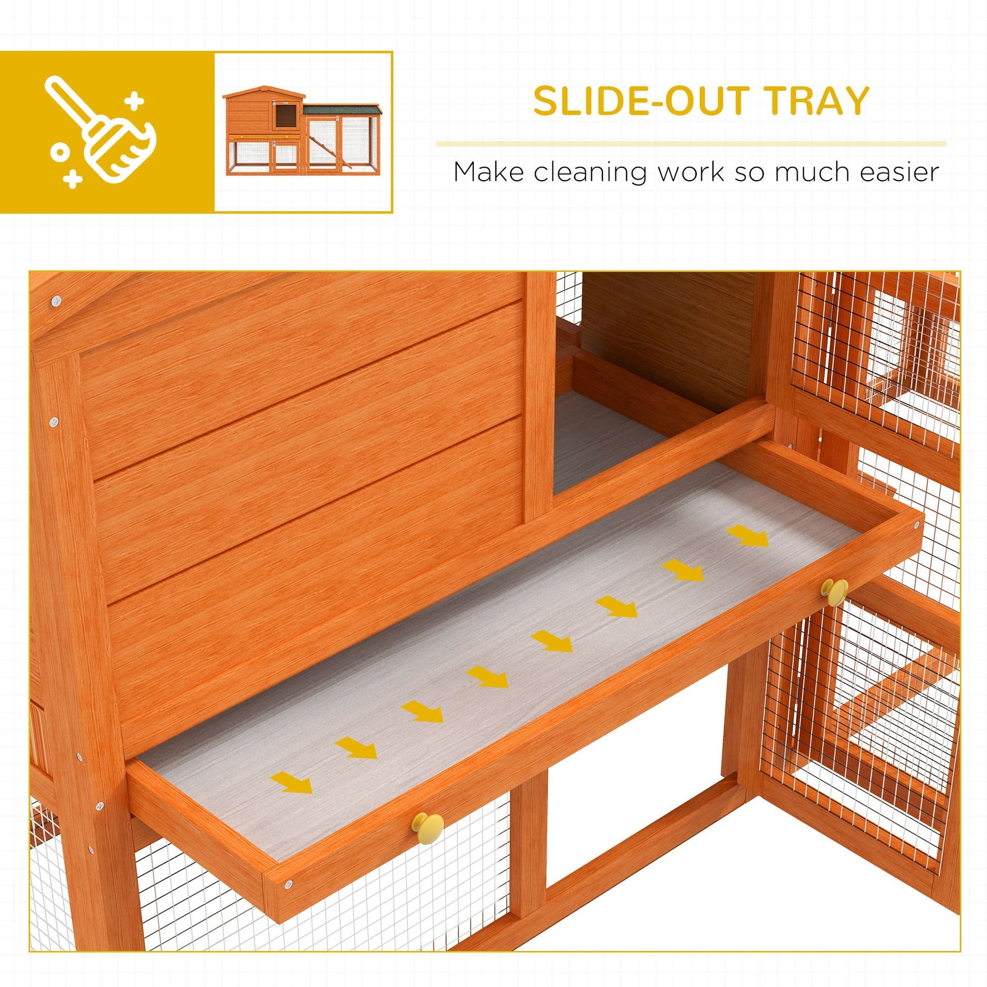 Rabbit Hutch Outdoor, 2 Tier Guinea Pig Hutch with Run, Ramp, Slide-out Tray, Asphalt Roof, 150 x 45 x 85cm