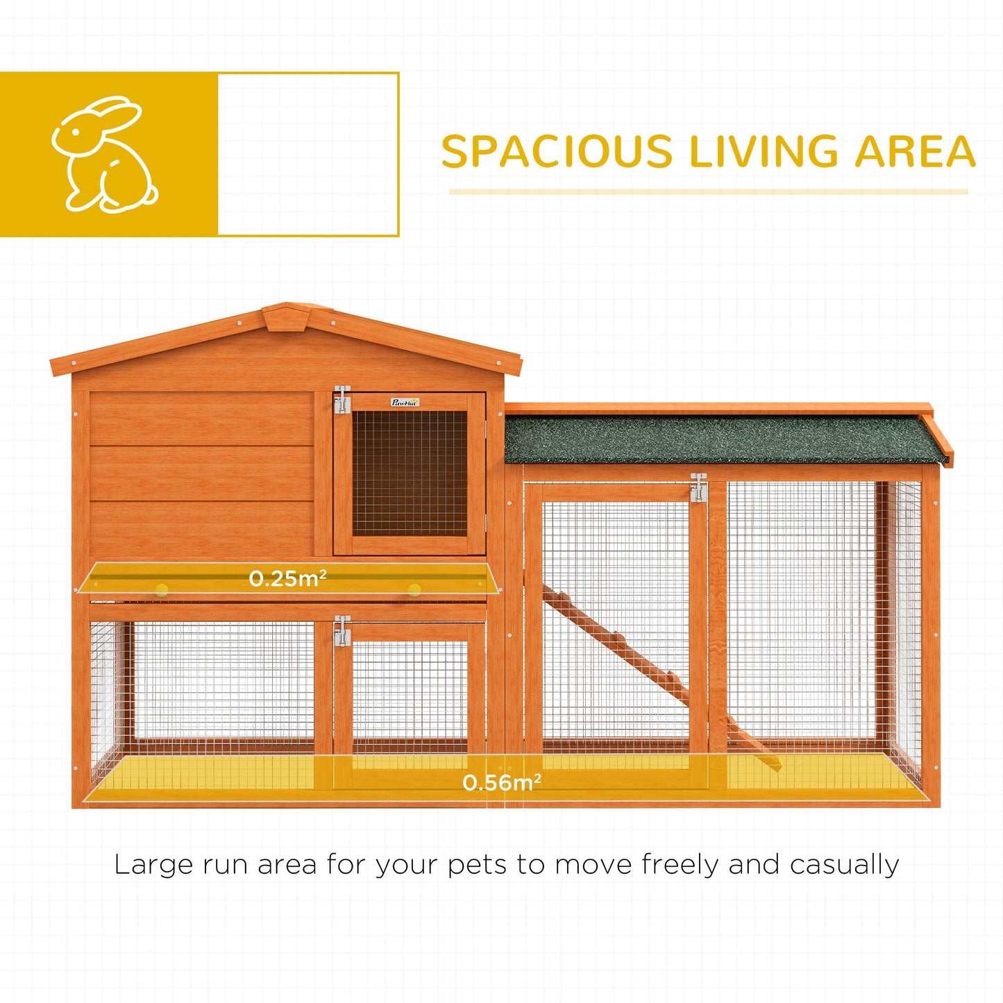 Rabbit Hutch Outdoor, 2 Tier Guinea Pig Hutch with Run, Ramp, Slide-out Tray, Asphalt Roof, 150 x 45 x 85cm