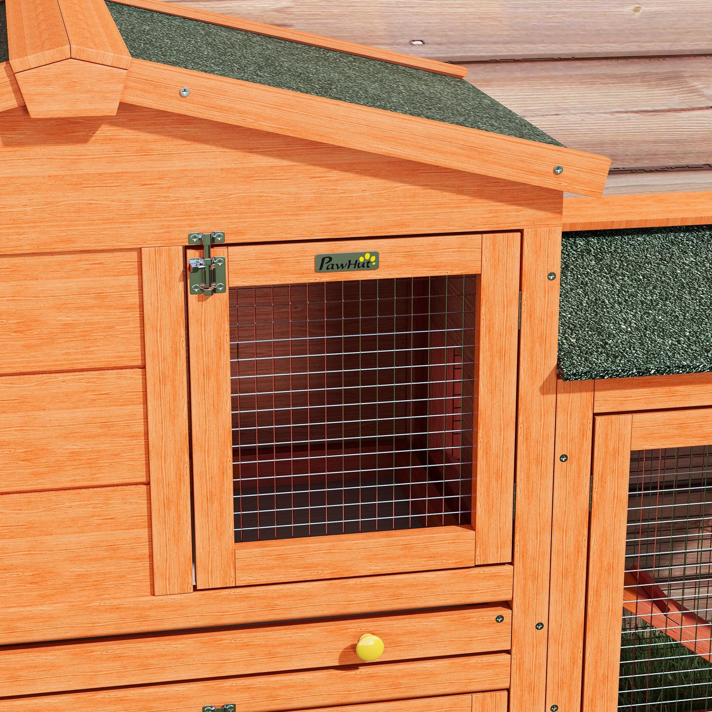 Rabbit Hutch Outdoor, 2 Tier Guinea Pig Hutch with Run, Ramp, Slide-out Tray, Asphalt Roof, 150 x 45 x 85cm