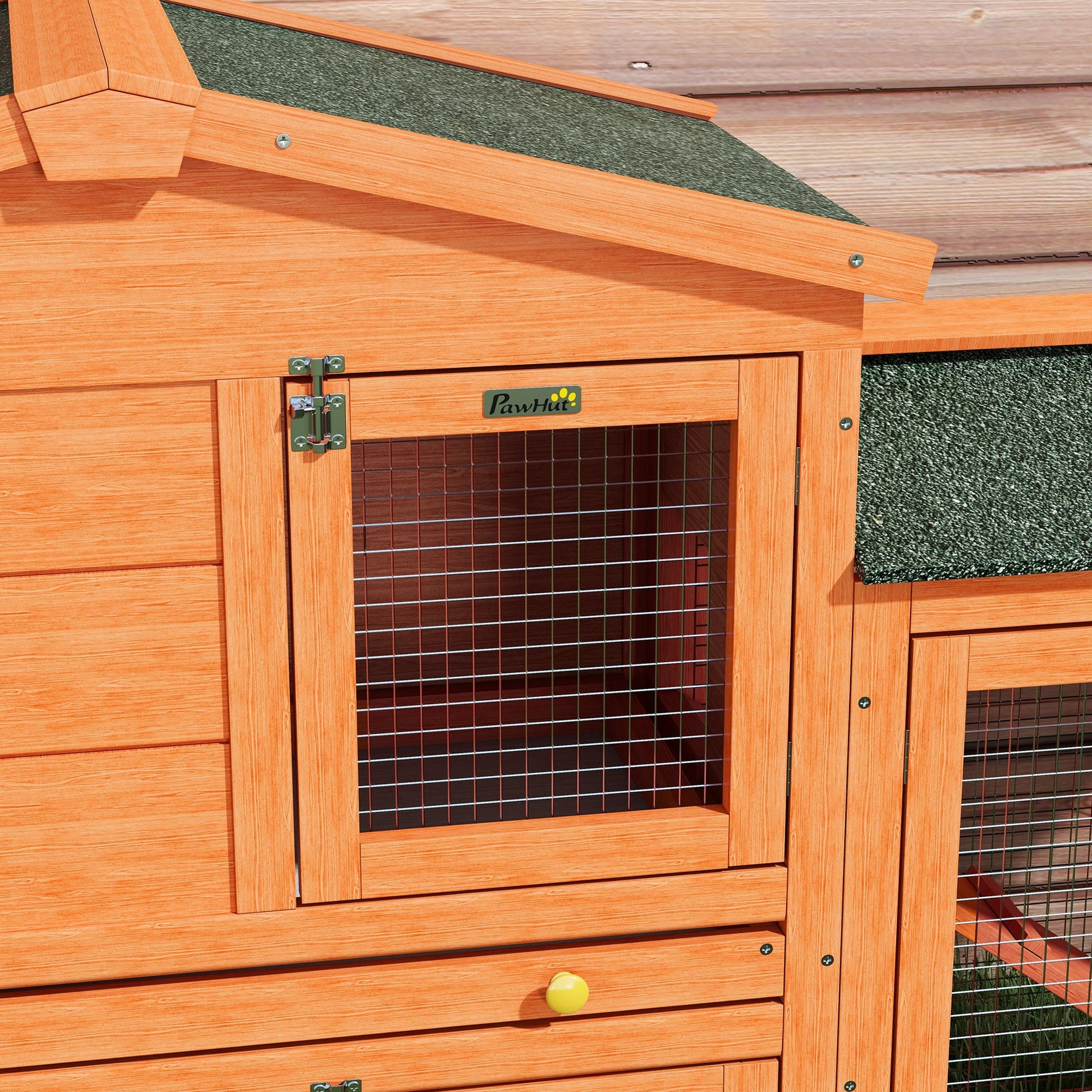 Rabbit Hutch Outdoor, 2 Tier Guinea Pig Hutch with Run, Ramp, Slide-out Tray, Asphalt Roof, 150 x 45 x 85cm