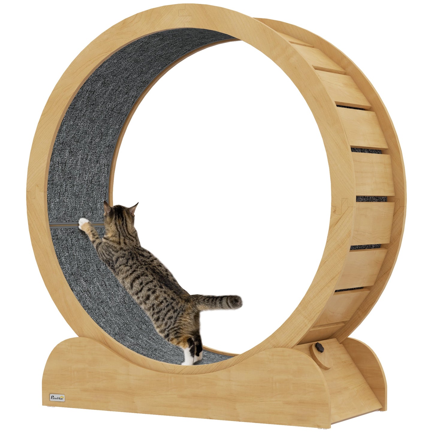 Cat Treadmill, Cat Exercise Wheel, 39.4 inch Kitten Running Wheel with Brake, Carpeted Runway for Exercise - Natural Wood Finish
