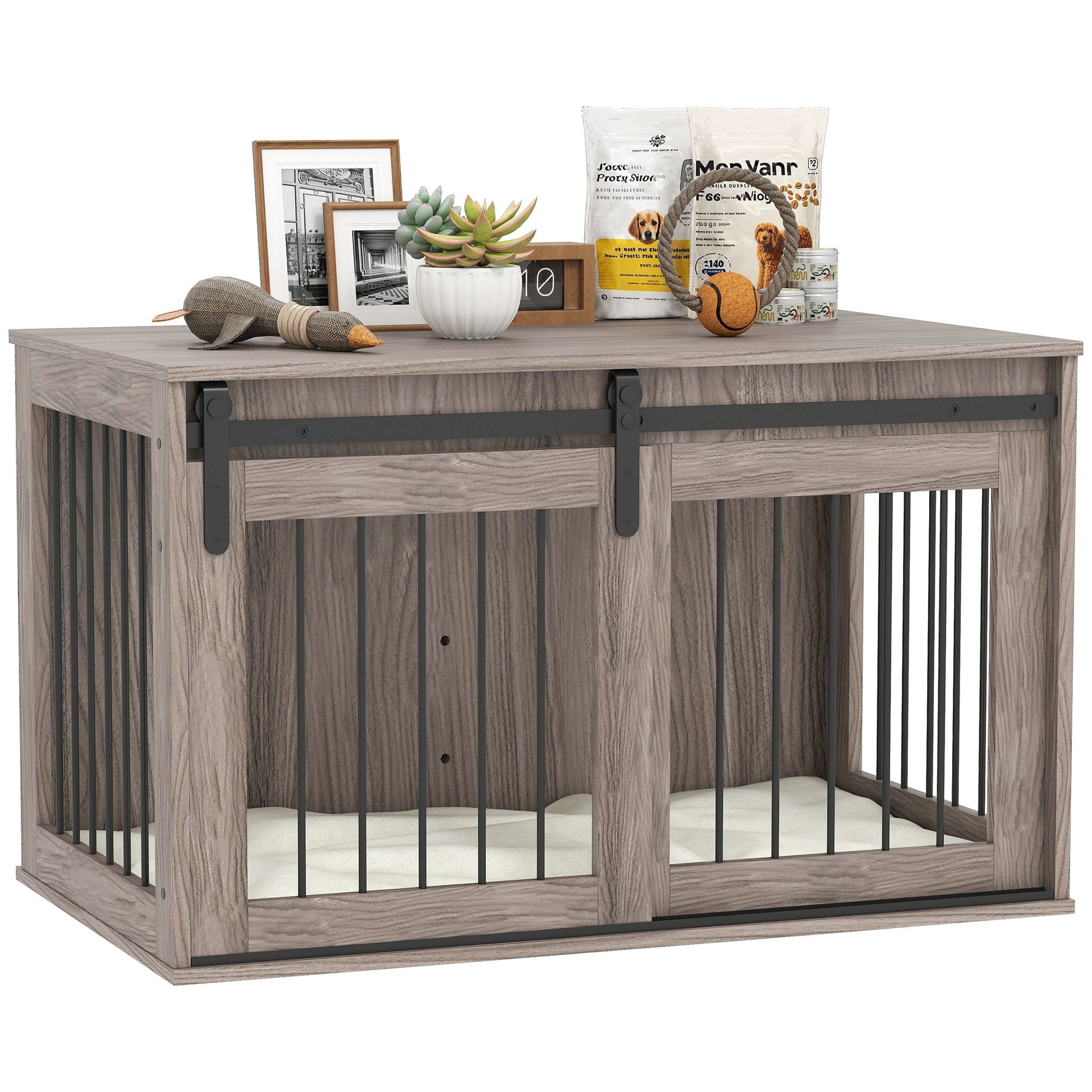 Dog Crate Furniture, Dog House Furniture Style for Large Breeds, Pet Kennel with Removable Cushion for Indoor Use, 98 x 58 x 61cm, Brown