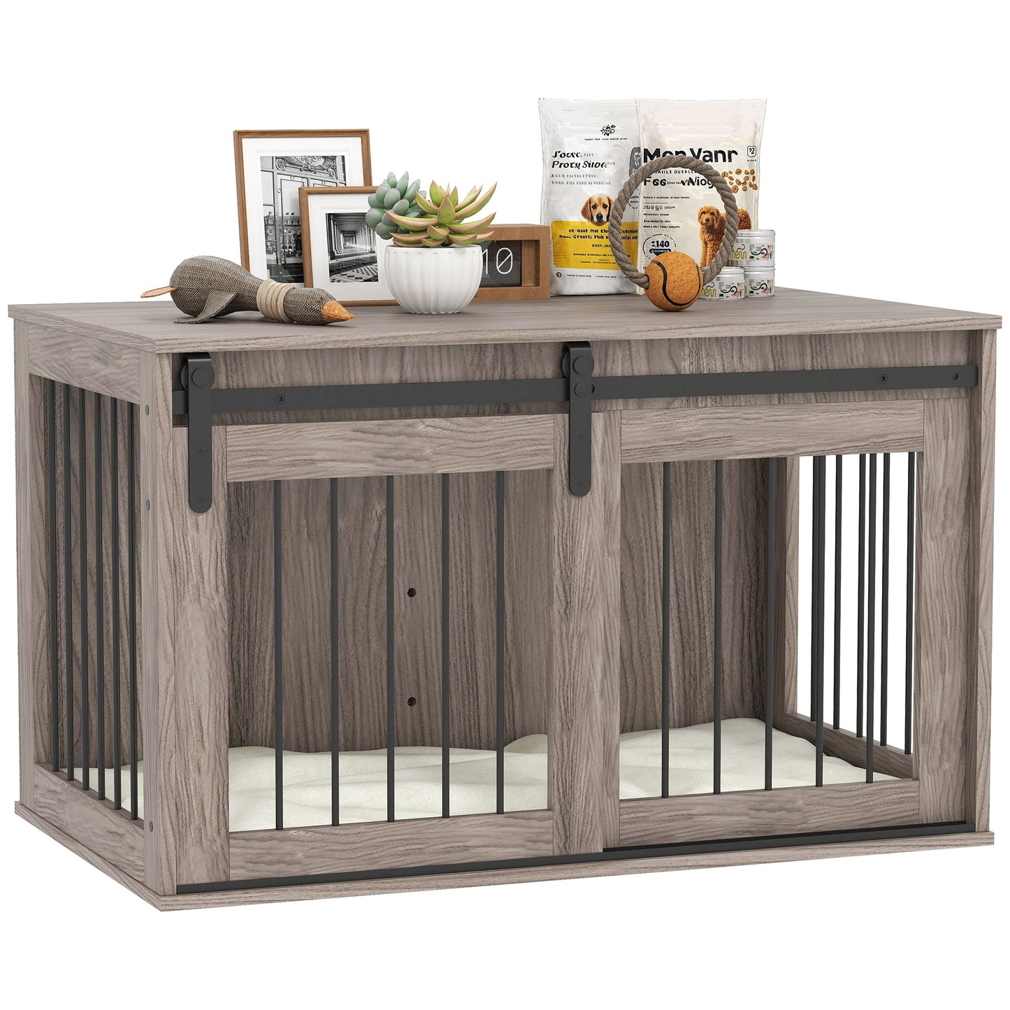 Dog Crate Furniture, Dog House Furniture Style for Large Breeds, Pet Kennel with Removable Cushion for Indoor Use, 98 x 58 x 61cm, Brown
