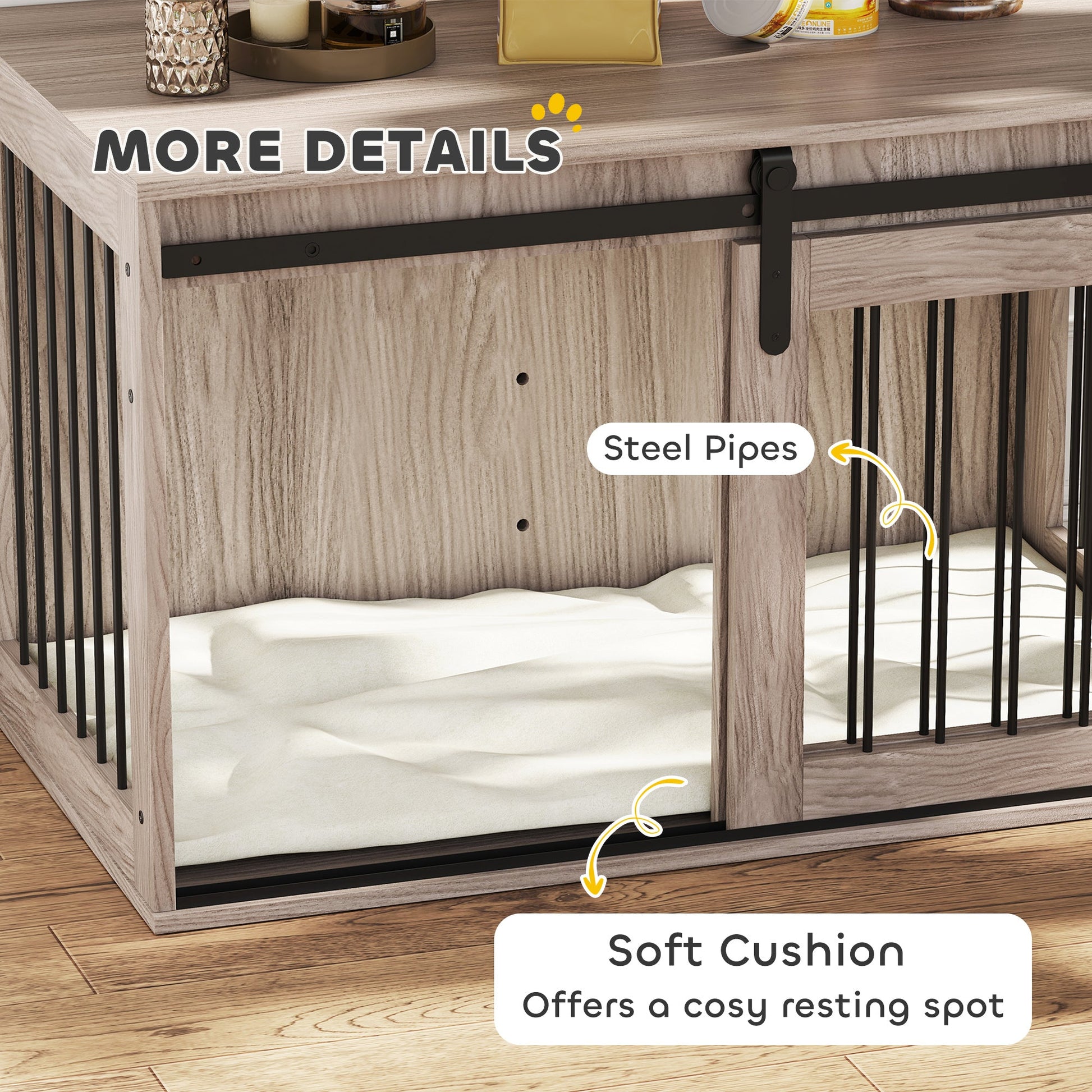 Dog Crate Furniture, Dog House Furniture Style for Large Breeds, Pet Kennel with Removable Cushion for Indoor Use, 98 x 58 x 61cm, Brown