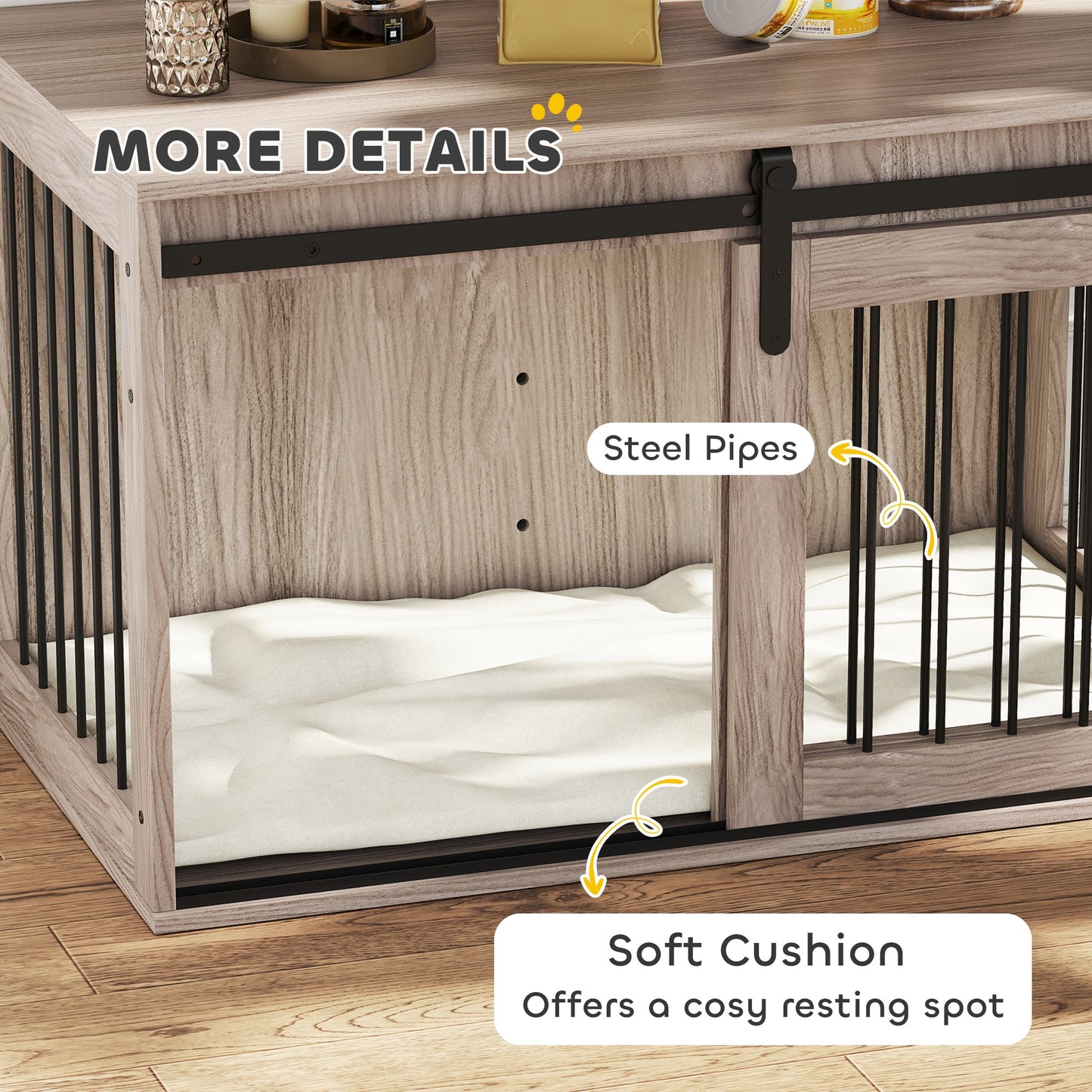 Dog Crate Furniture, Dog House Furniture Style for Large Breeds, Pet Kennel with Removable Cushion for Indoor Use, 98 x 58 x 61cm, Brown