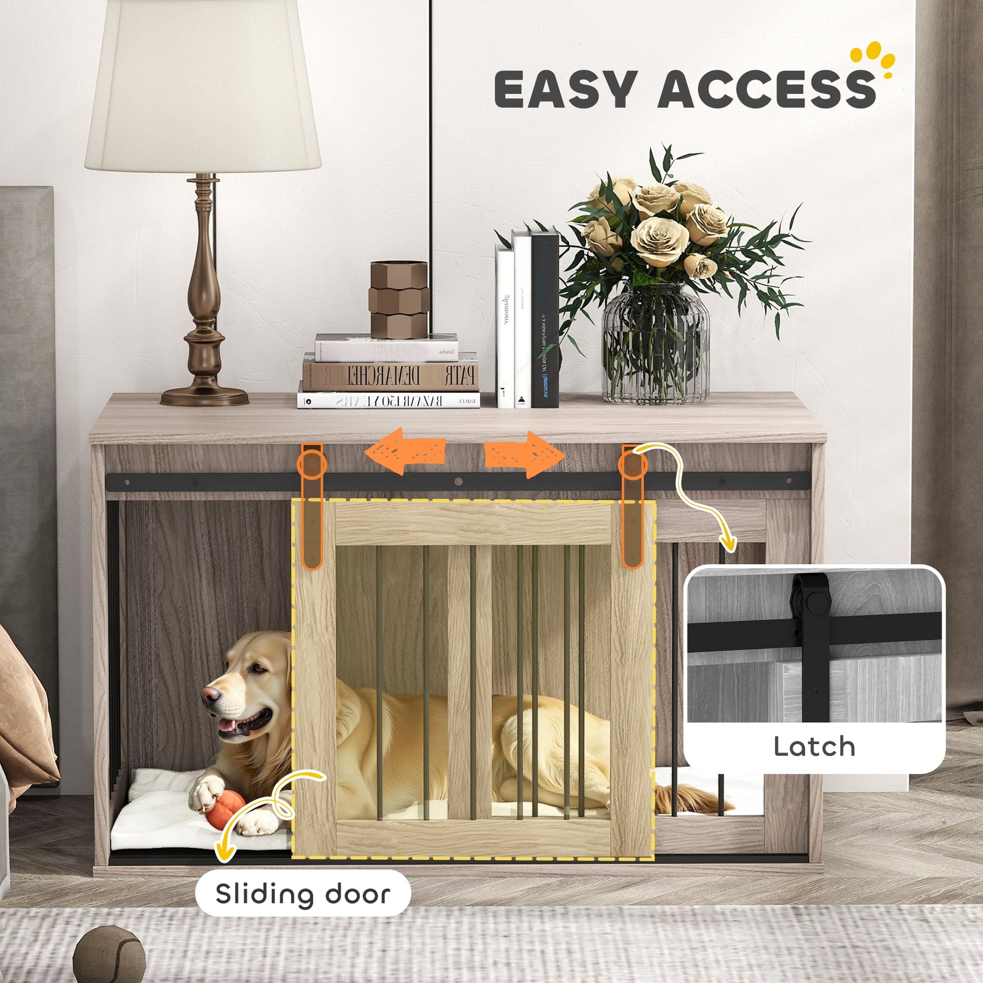Dog Crate Furniture, Dog House Furniture Style for Large Breeds, Pet Kennel with Removable Cushion for Indoor Use, 98 x 58 x 61cm, Brown