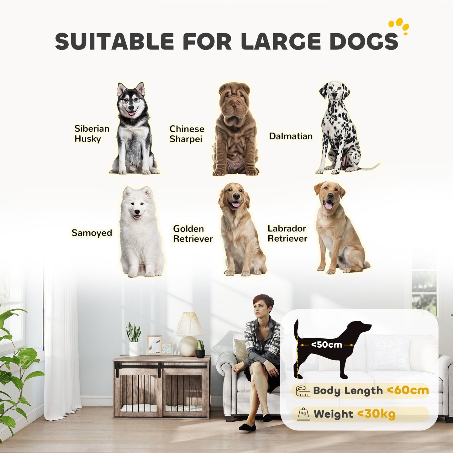Dog Crate Furniture, Dog House Furniture Style for Large Breeds, Pet Kennel with Removable Cushion for Indoor Use, 98 x 58 x 61cm, Brown