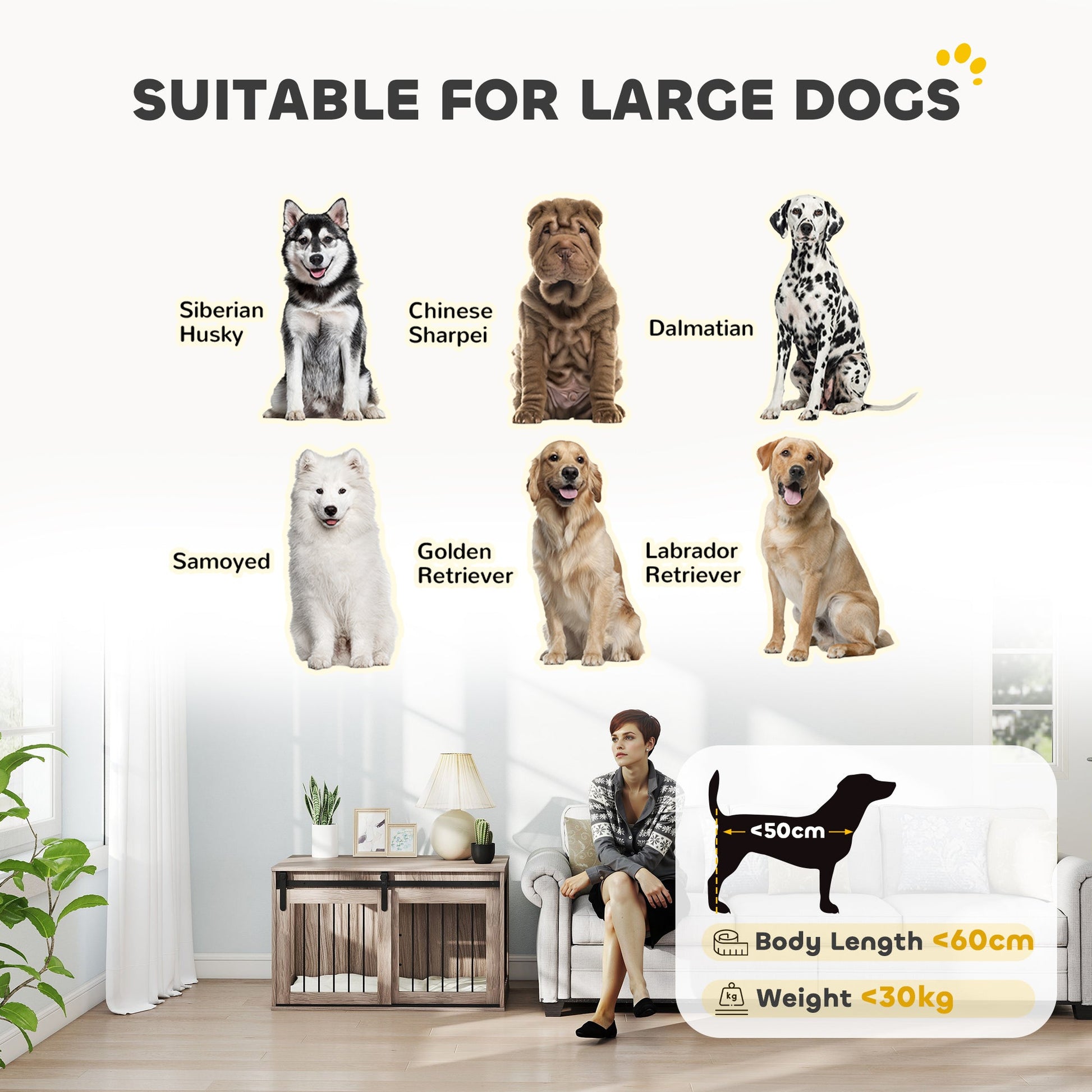 Dog Crate Furniture, Dog House Furniture Style for Large Breeds, Pet Kennel with Removable Cushion for Indoor Use, 98 x 58 x 61cm, Brown
