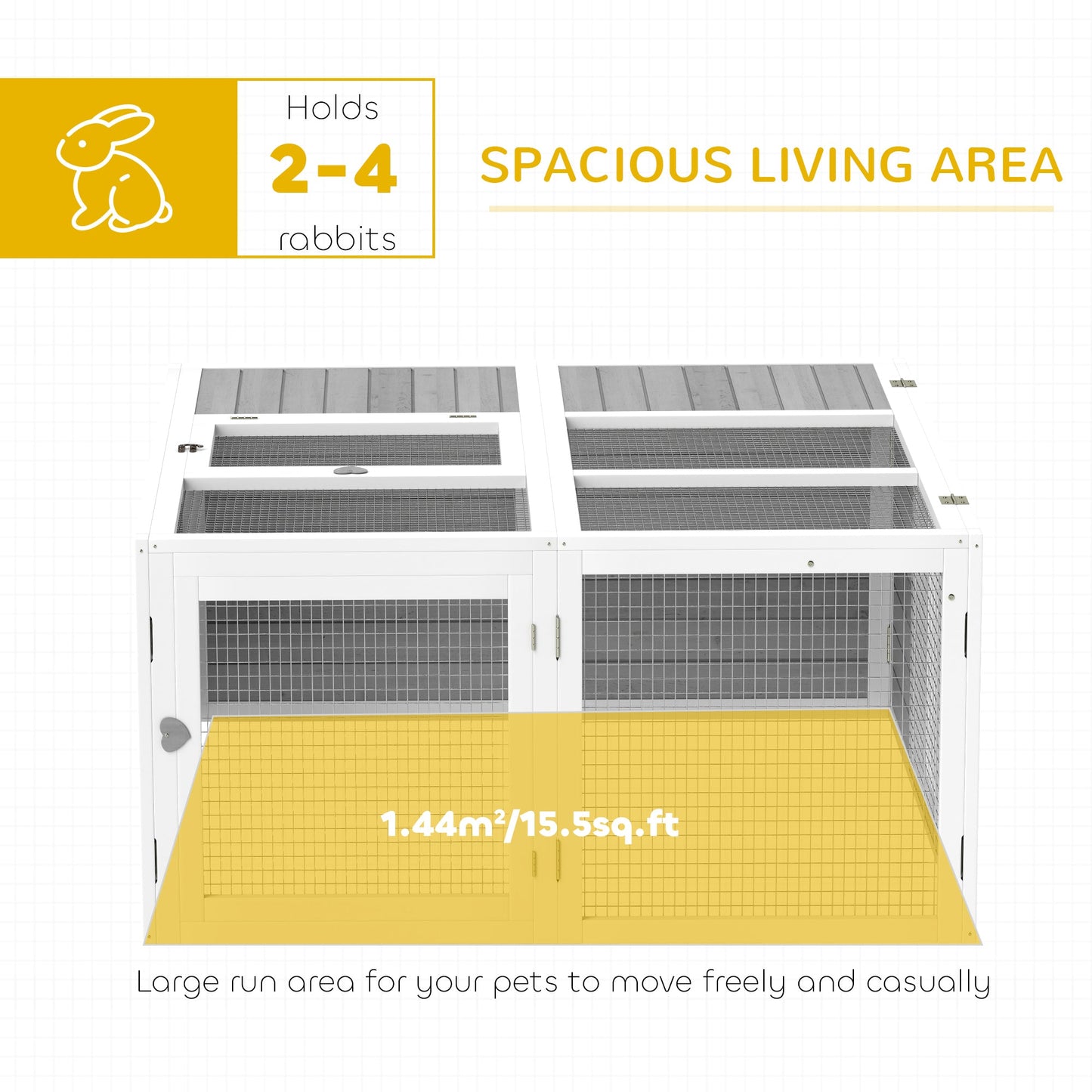 48 Inch Rabbit Hutch Rabbit Run Small Animal Guinea Pig House Bunny Cage Hideaway Outdoor with Openable Roof Grey