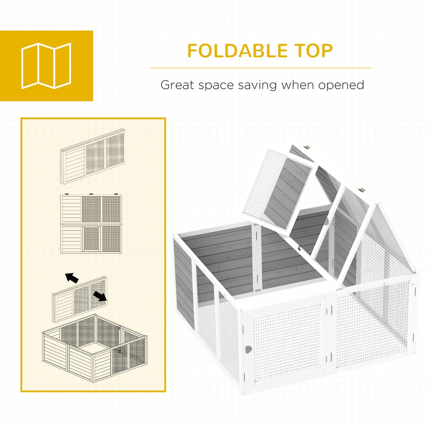48 Inch Rabbit Hutch Rabbit Run Small Animal Guinea Pig House Bunny Cage Hideaway Outdoor with Openable Roof Grey