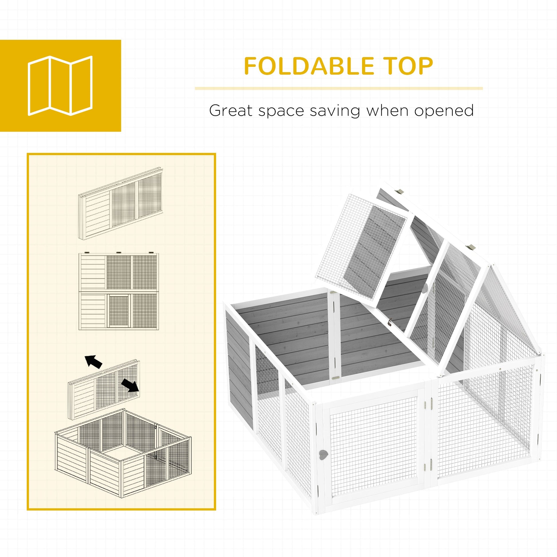 48 Inch Rabbit Hutch Rabbit Run Small Animal Guinea Pig House Bunny Cage Hideaway Outdoor with Openable Roof Grey
