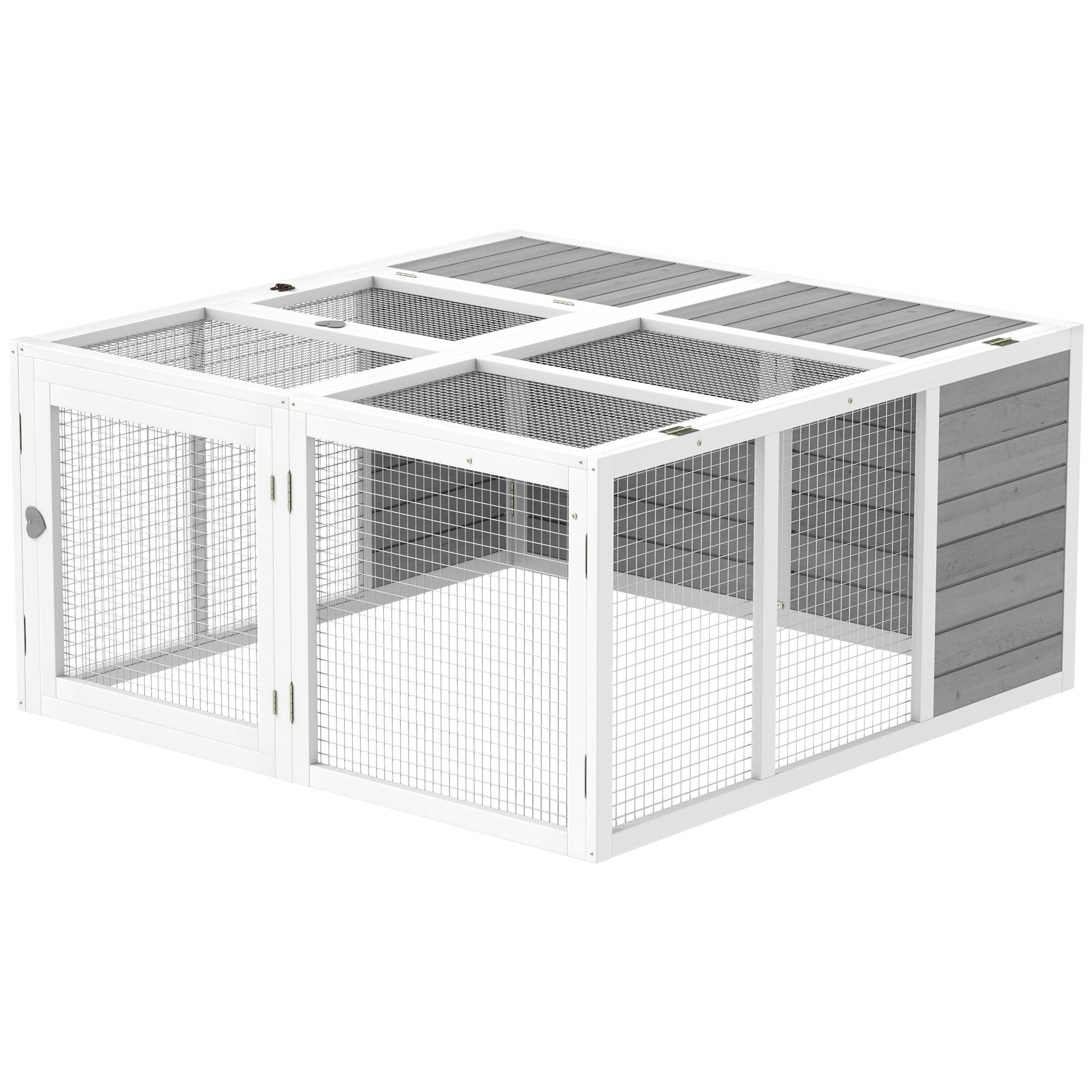48 Inch Rabbit Hutch Rabbit Run Small Animal Guinea Pig House Bunny Cage Hideaway Outdoor with Openable Roof Grey