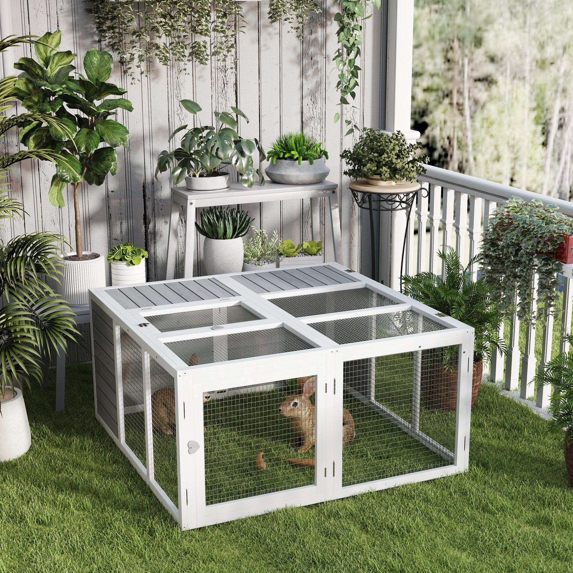 48 Inch Rabbit Hutch Rabbit Run Small Animal Guinea Pig House Bunny Cage Hideaway Outdoor with Openable Roof Grey