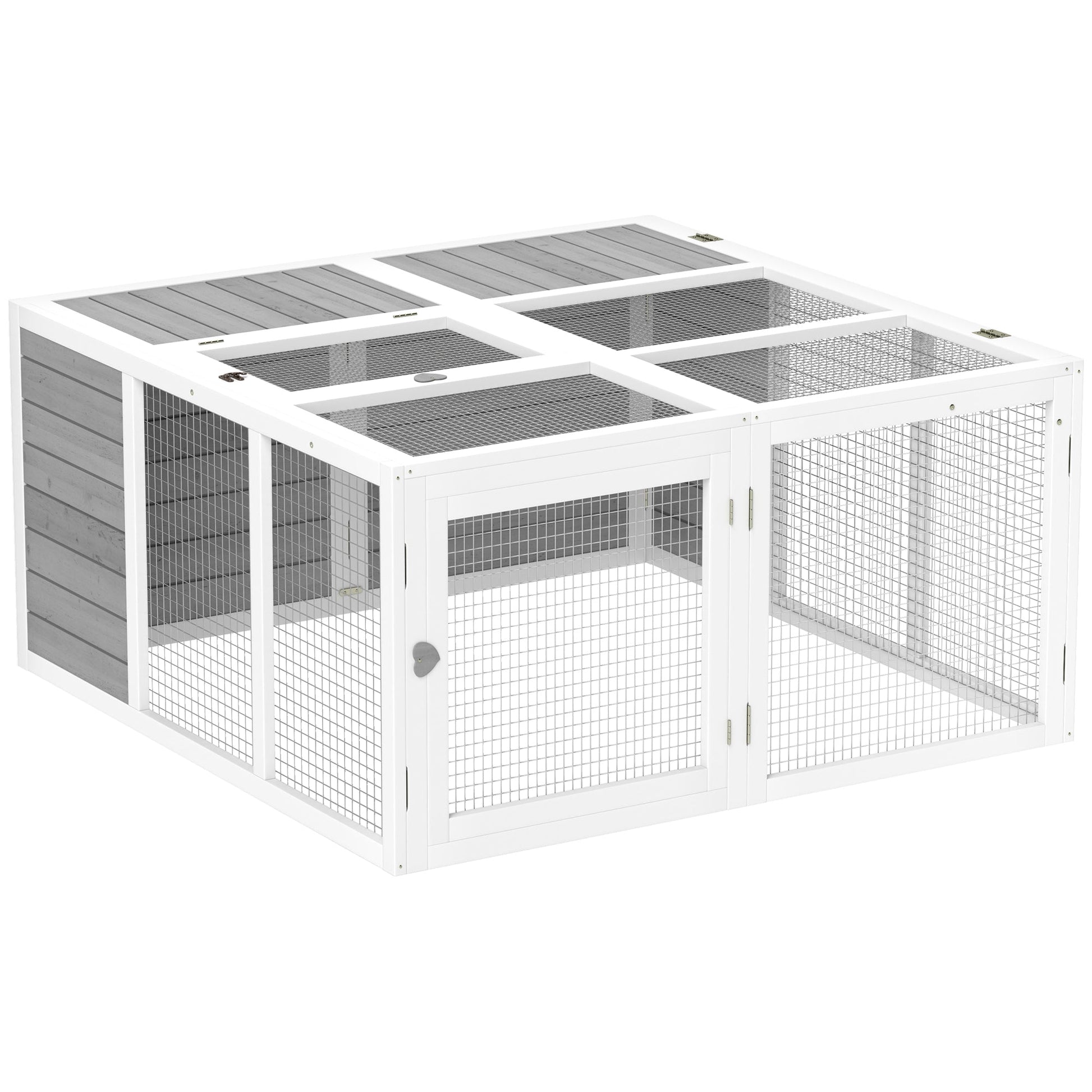48 Inch Rabbit Hutch Rabbit Run Small Animal Guinea Pig House Bunny Cage Hideaway Outdoor with Openable Roof Grey