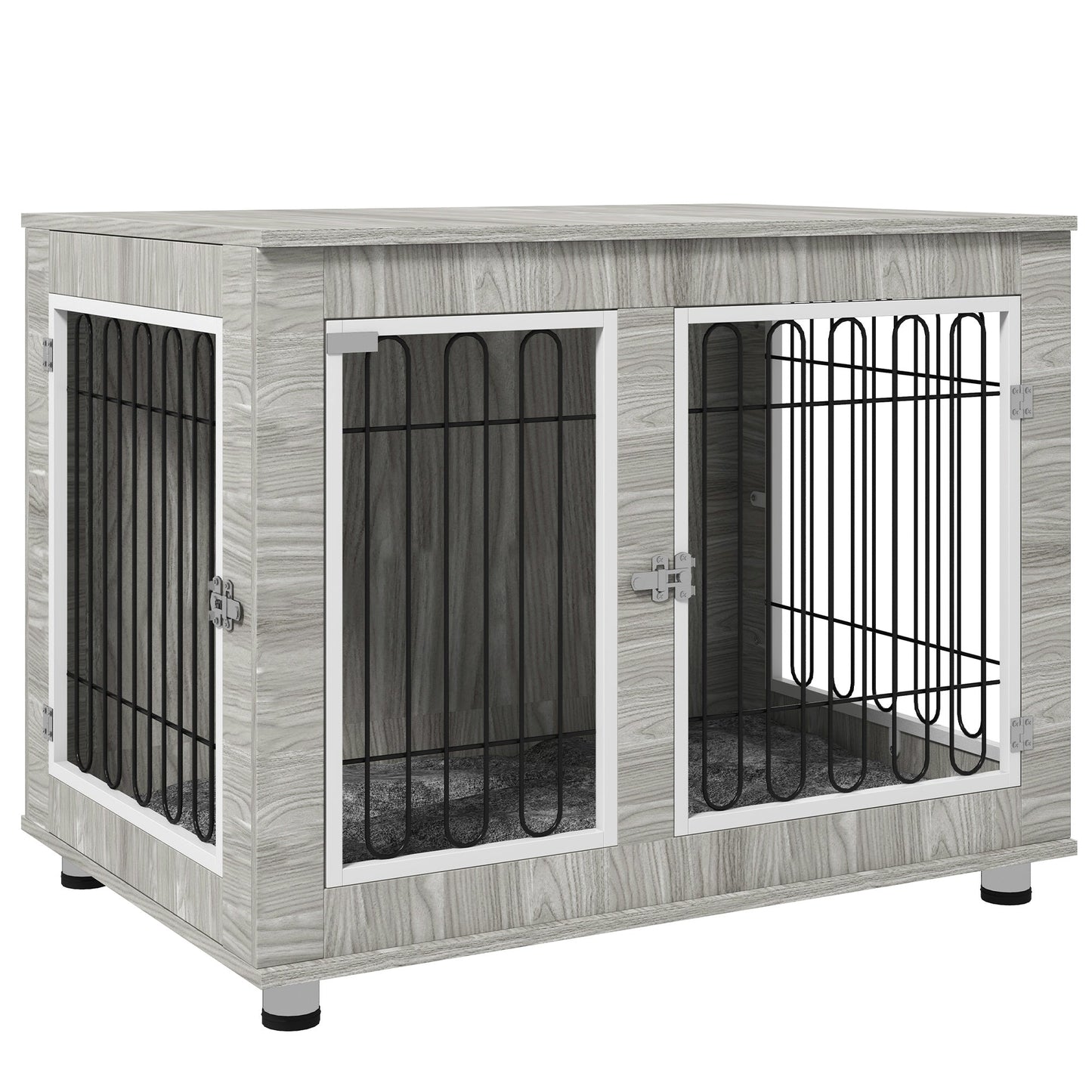 Dog Crate Furniture, Side End Table, Indoor Dog Kennel with Soft Washable Cushion, Wire Mesh, Large Top, for Large Dogs, 106 x 74 x 81.5, Grey