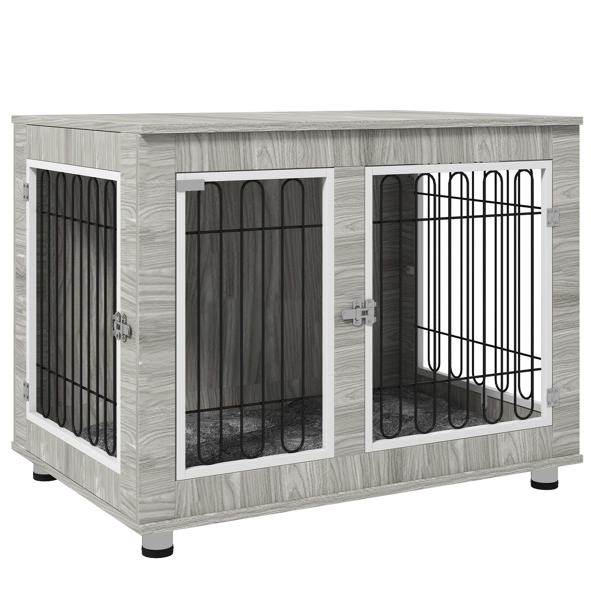 Dog Crate Furniture, Side End Table, Indoor Dog Kennel with Soft Washable Cushion, Wire Mesh, Large Top, for Large Dogs, 106 x 74 x 81.5, Grey